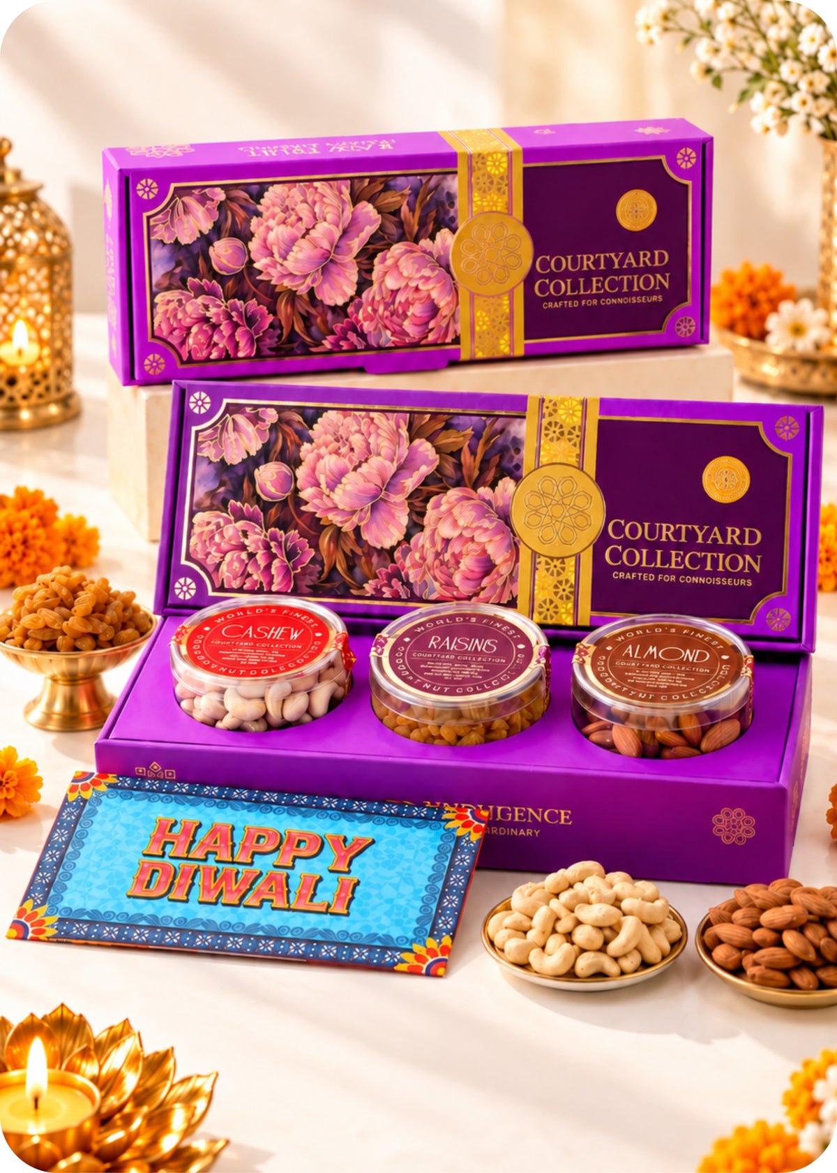 RawFruit Courtyard Collection Dry Fruit Gift Pack 375g with Diwali Greeting Card