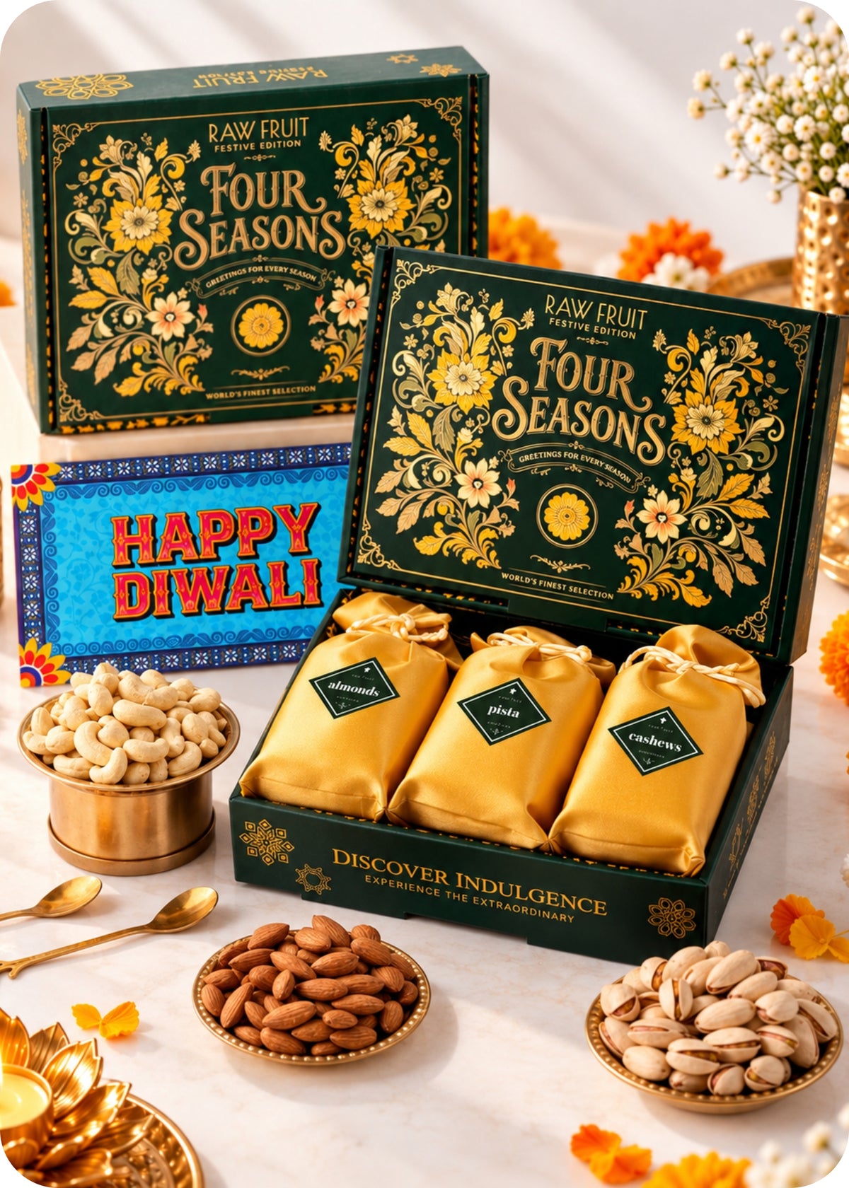 RawFruit Four Seasons Dry Fruits Gift Pack 300g with Diwali Greeting Card