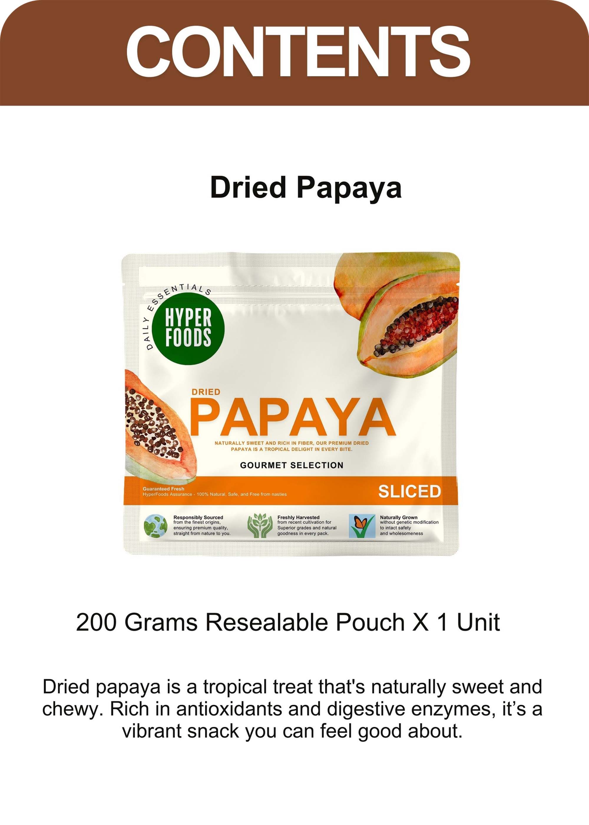 Dried Papaya Sliced Resealable Pouch 200gm