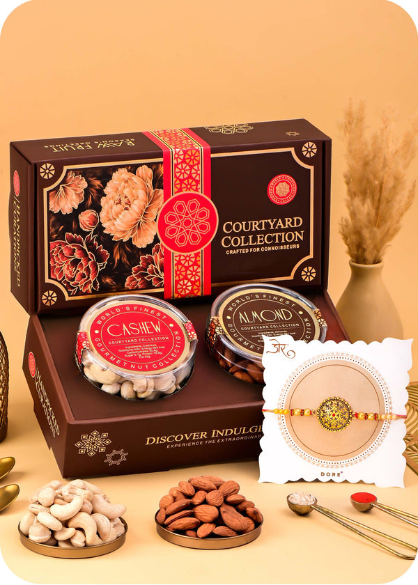 Courtyard Collection - 250 Grams Set of 2 Dry Fruits with Rakhi