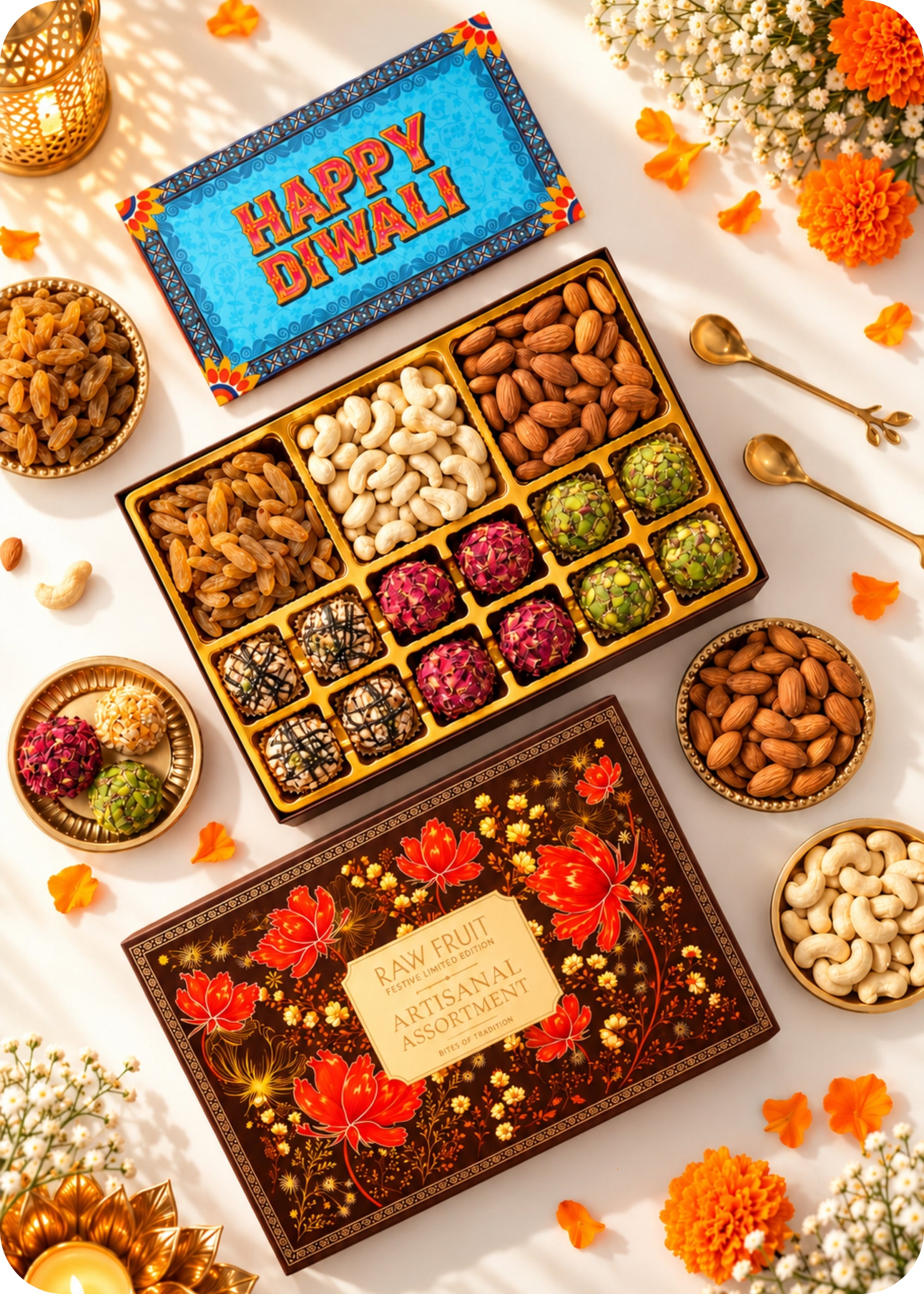 RawFruit Premium Sweets Gift Pack with Diwali Greeting Card