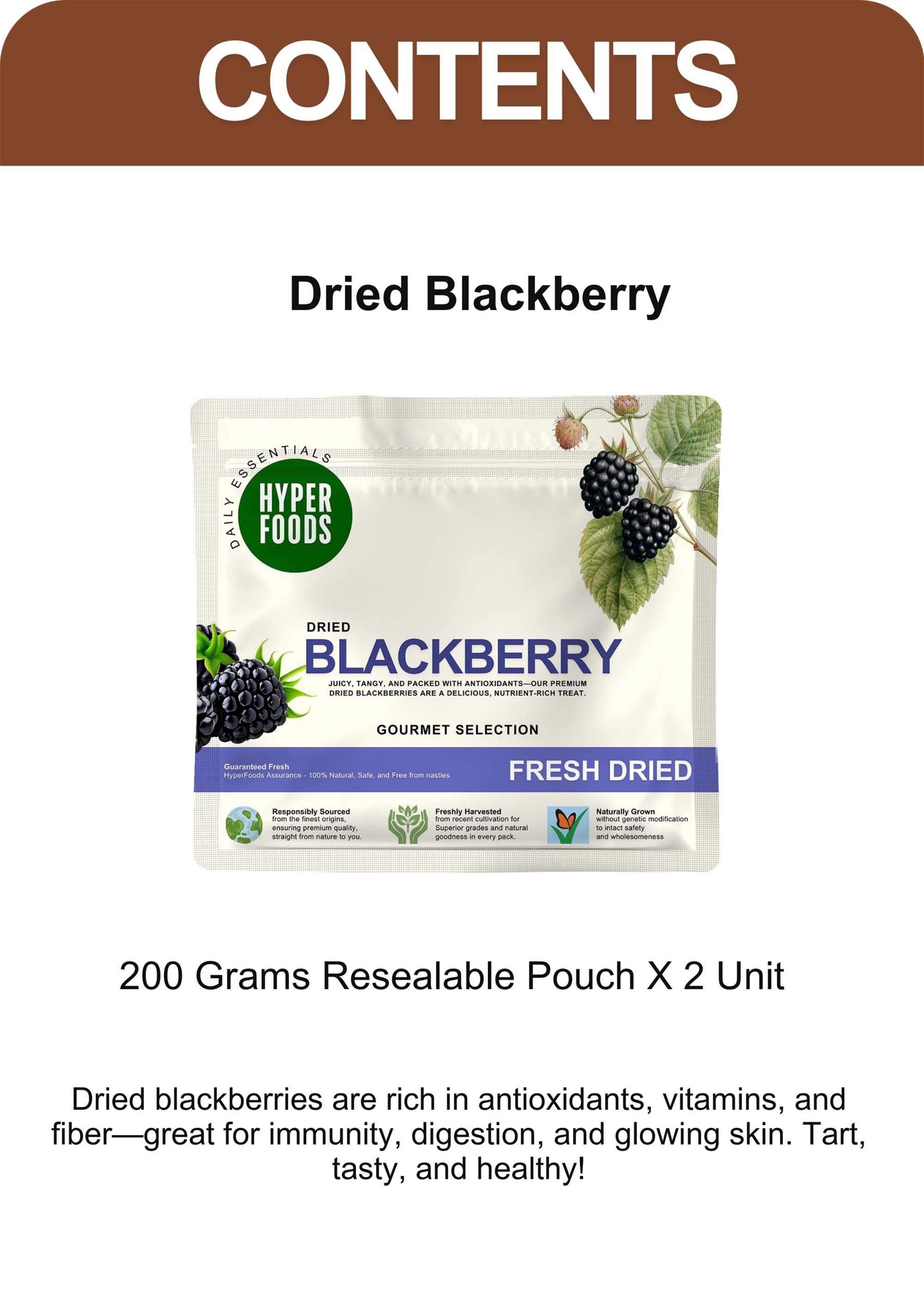 Dried BlackBerry Resealable Pouch 400gm (200gm x 2 Pack)
