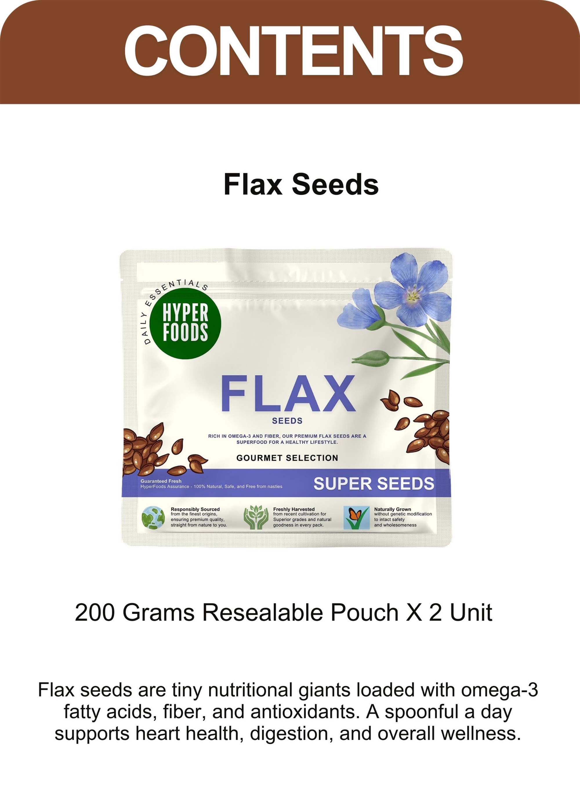 Flax Seeds Resealable Pouch 400gm  (200gm x 2 Pack)