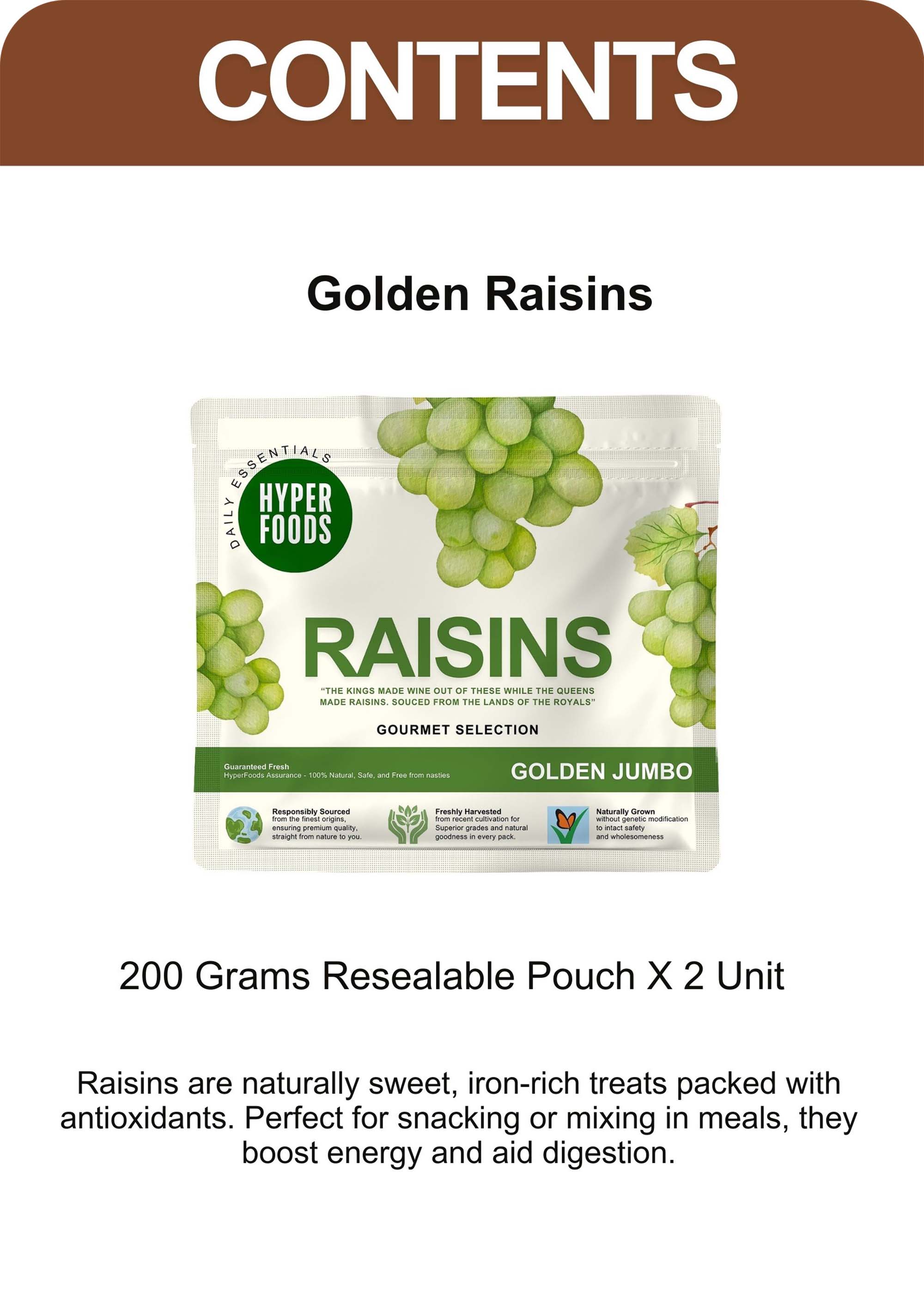 Golden Raisins Resealable Pouch 400gm (200gm x 2 Each)