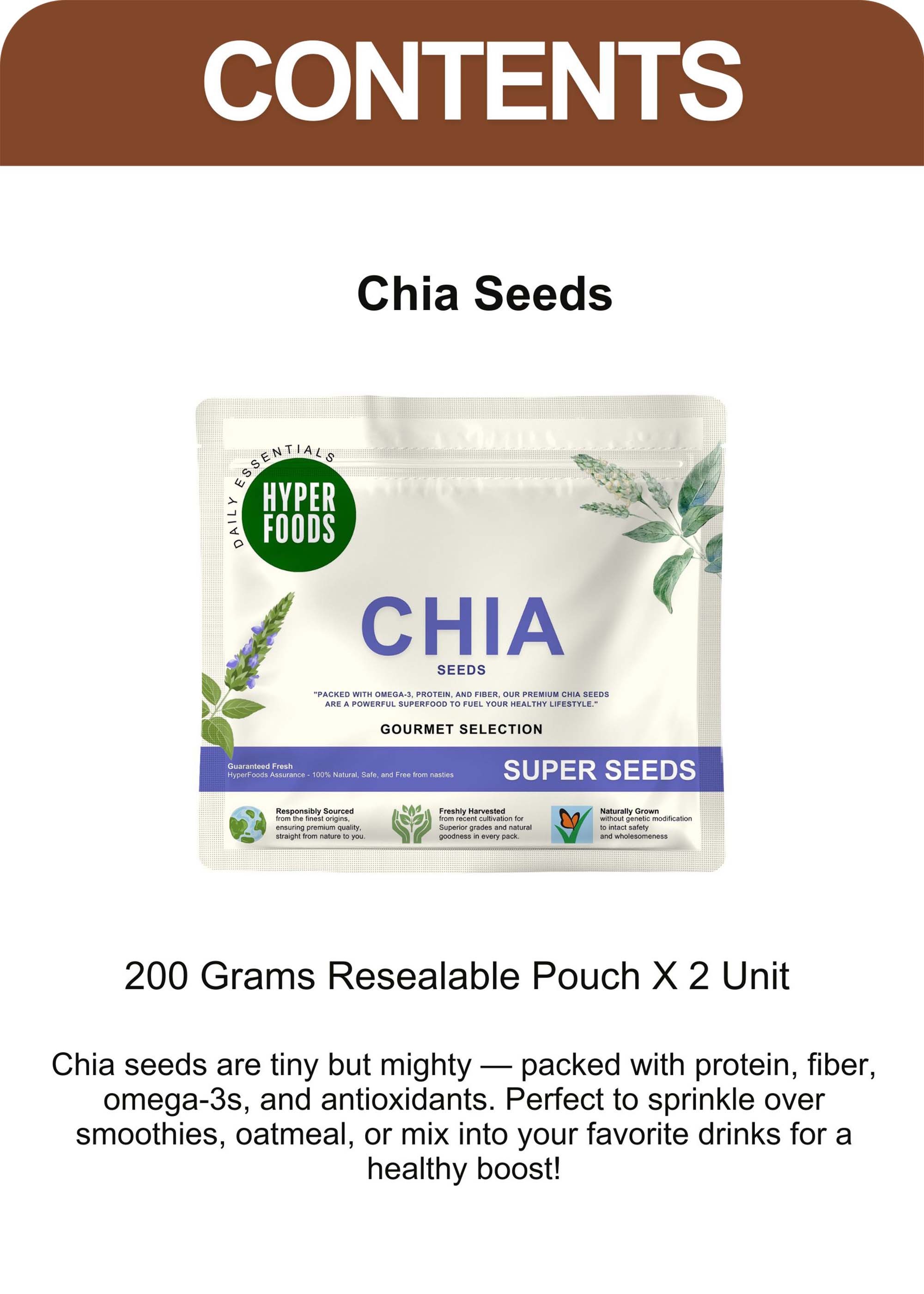 Chia Seeds Resealable Pouch 400gm  (200gm x 2 Pack)