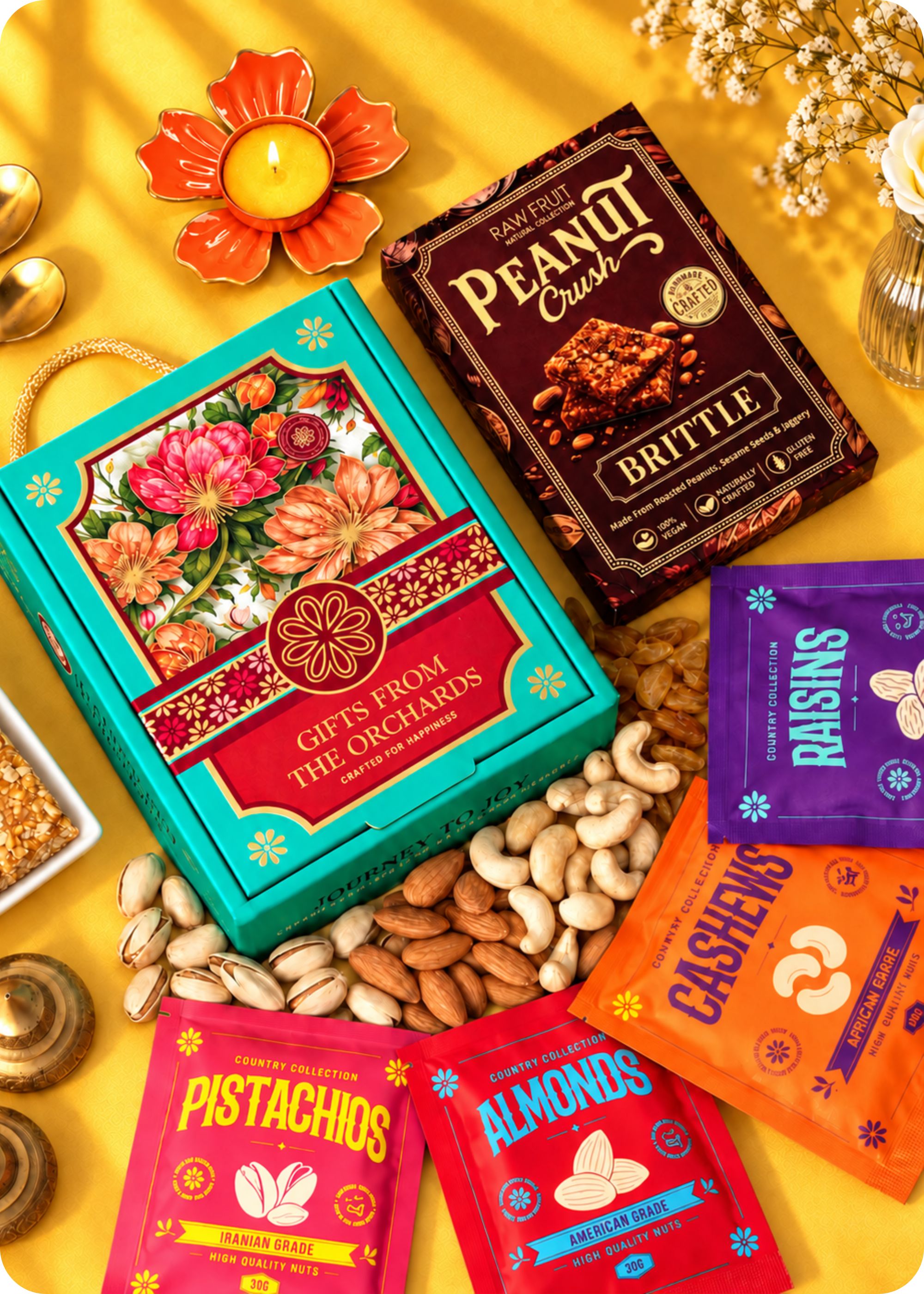 RawFruit Gifts From The Orchards Dry Fruits, Britlte Gift Pack 220g with Diwali Gifts