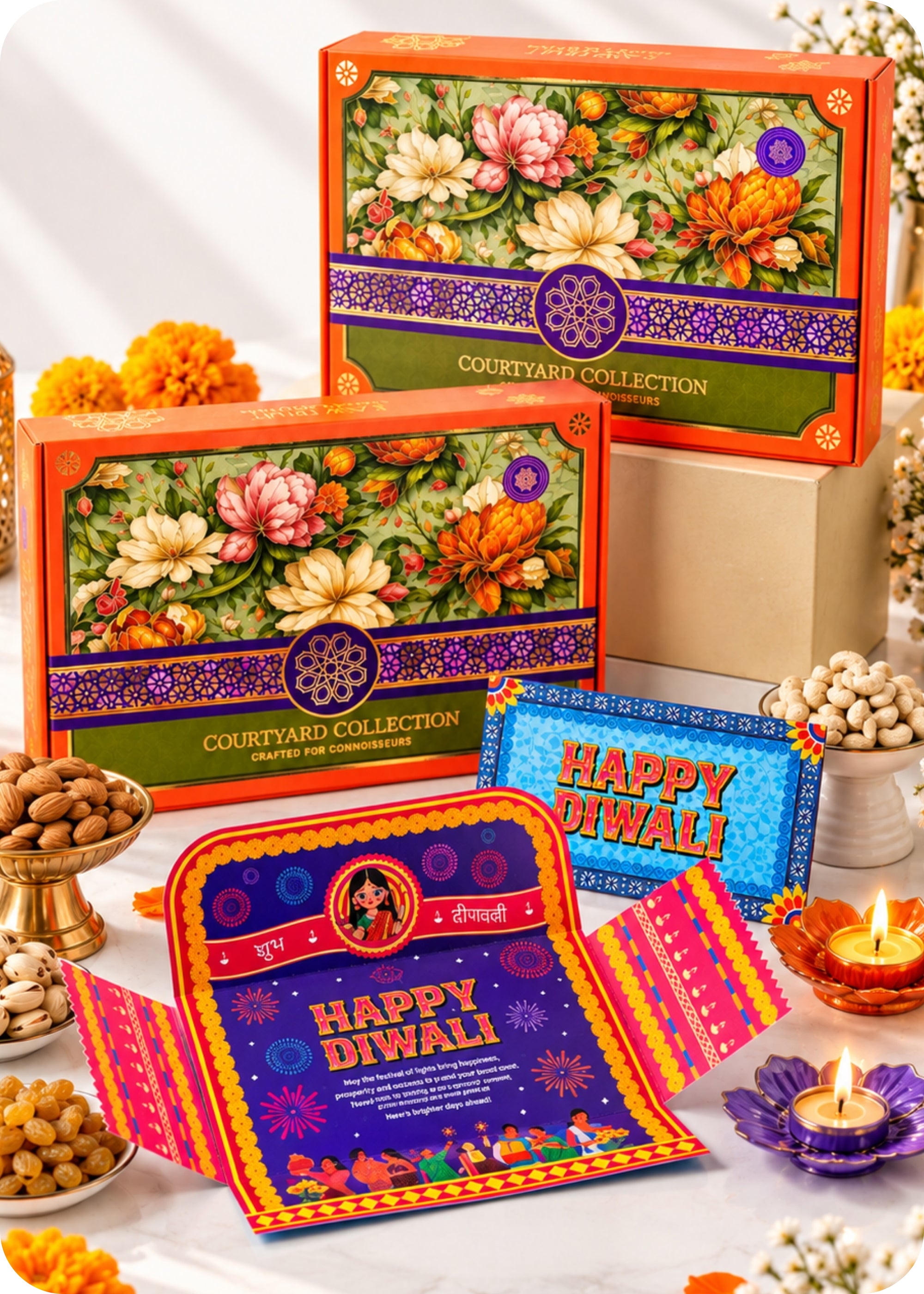 RawFruit Courtyard Collection Dry Fruits Gift Pack 745g with Diwali Greeting Card