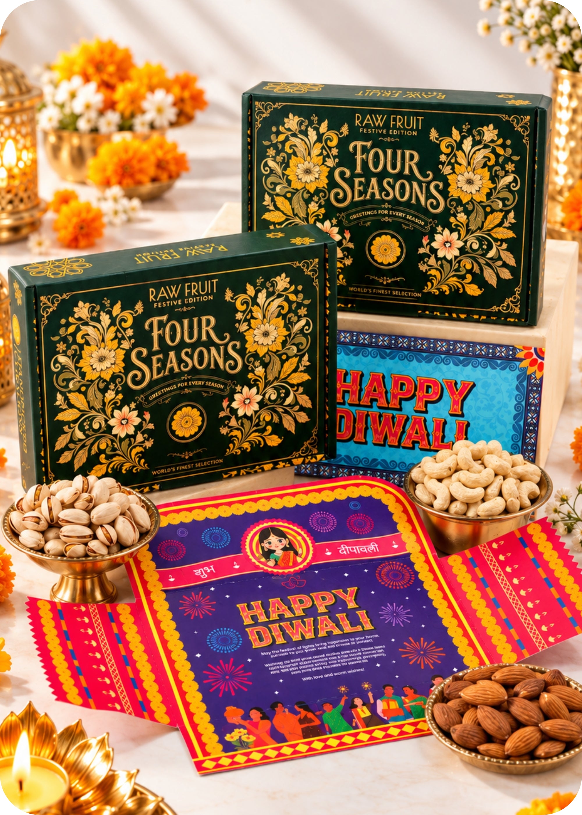 RawFruit Four Seasons Dry Fruits Gift Pack 300g with Diwali Greeting Card