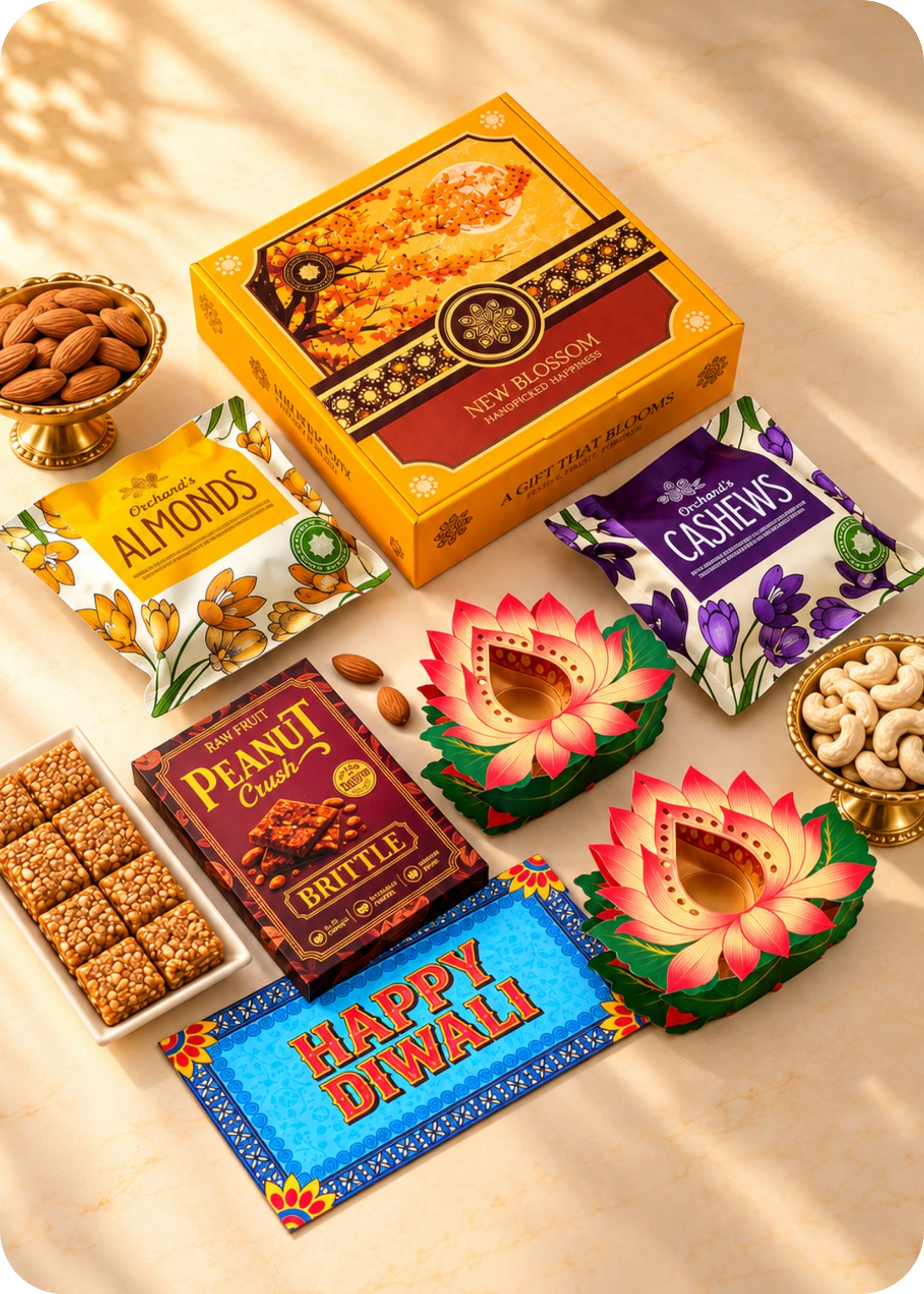 RawFruit New Blossom Brittle with Dry Fruits Gift Pack 300gm with Diwali Gifts