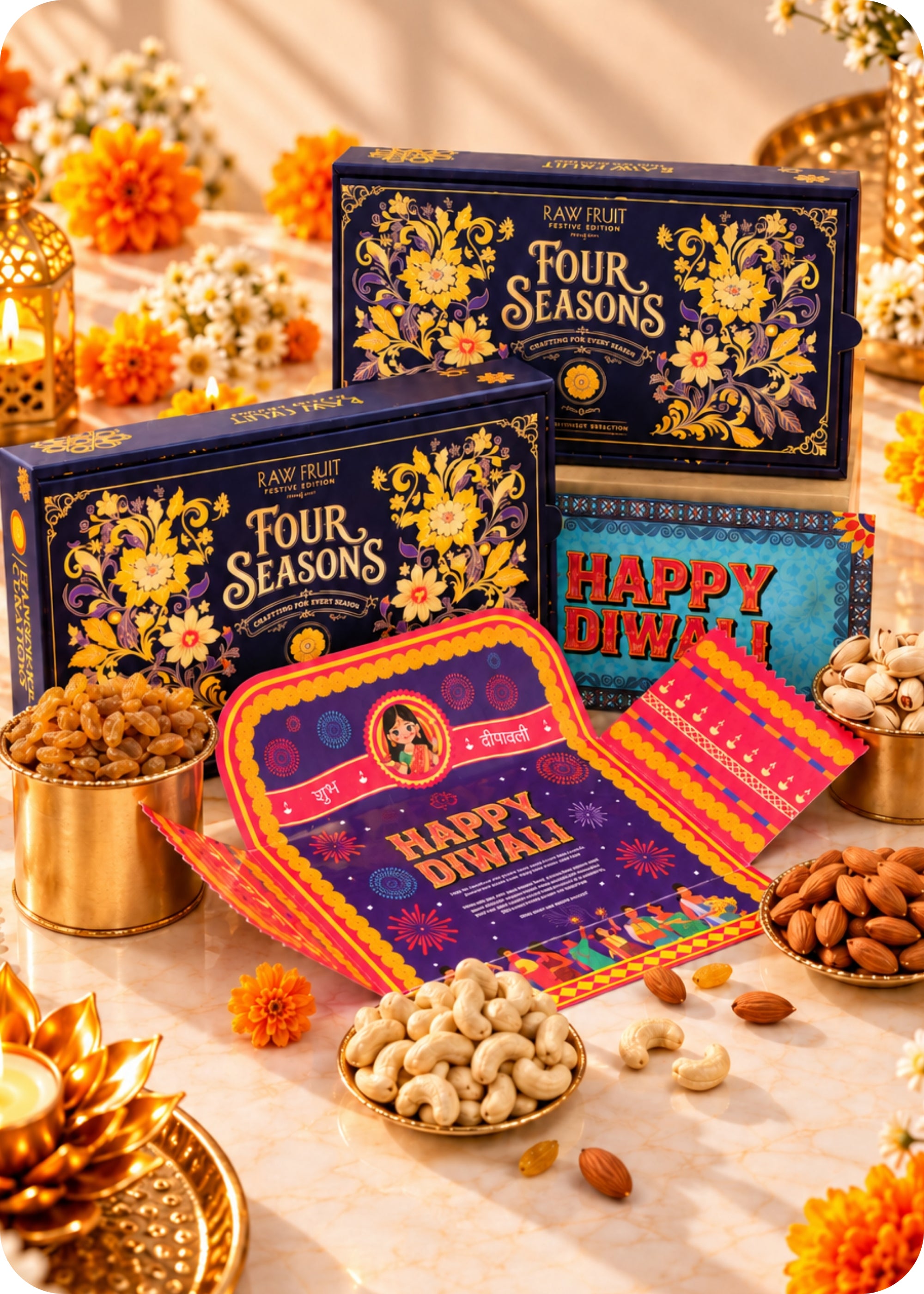 RawFruit Four Seasons Dry Fruits Gift Pack 400g with Diwali Greeting Card
