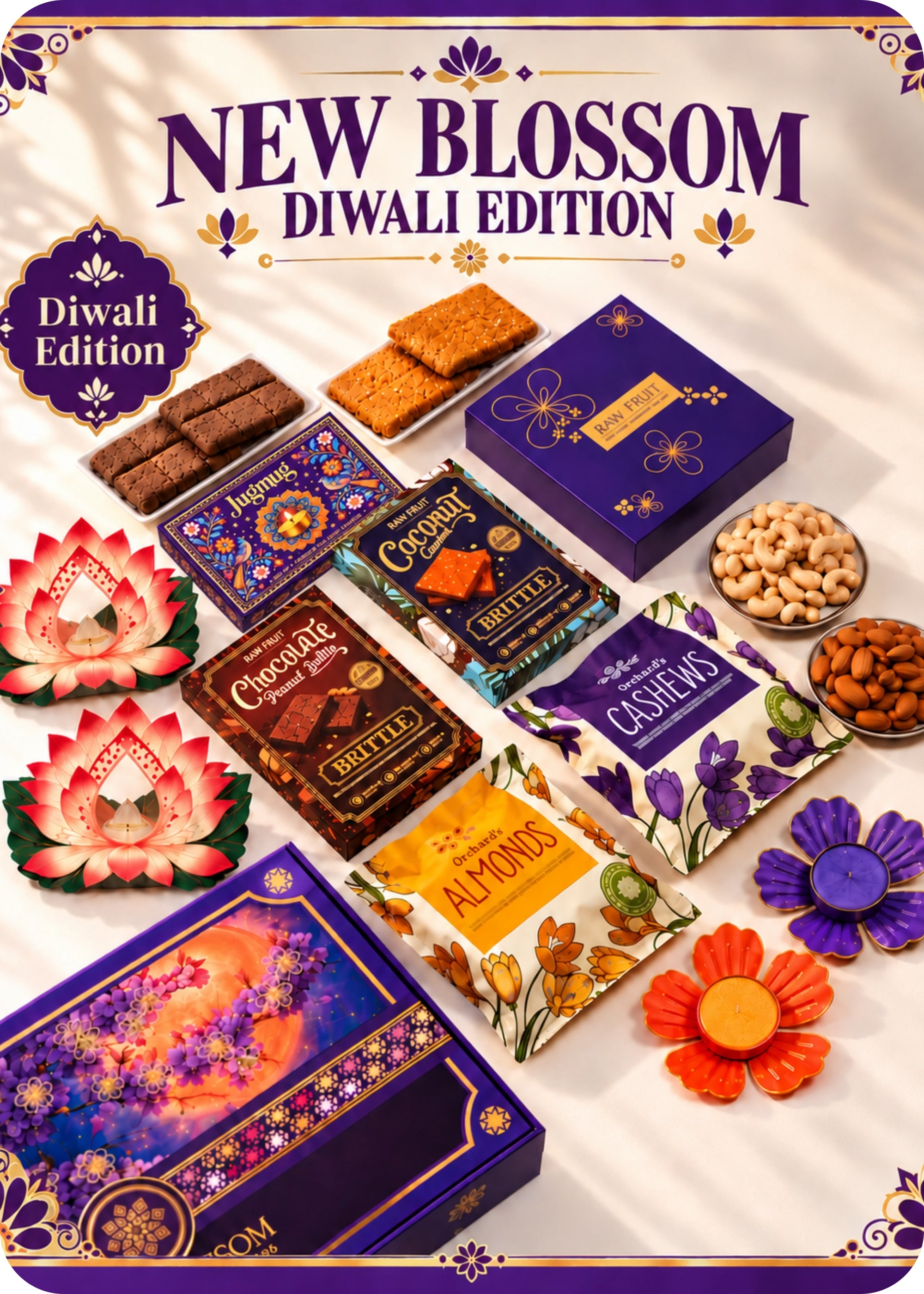 RawFruit New Blossom Dry Fruits, Sweets & Brittle Gift Pack 560gm with Diwali Gifts