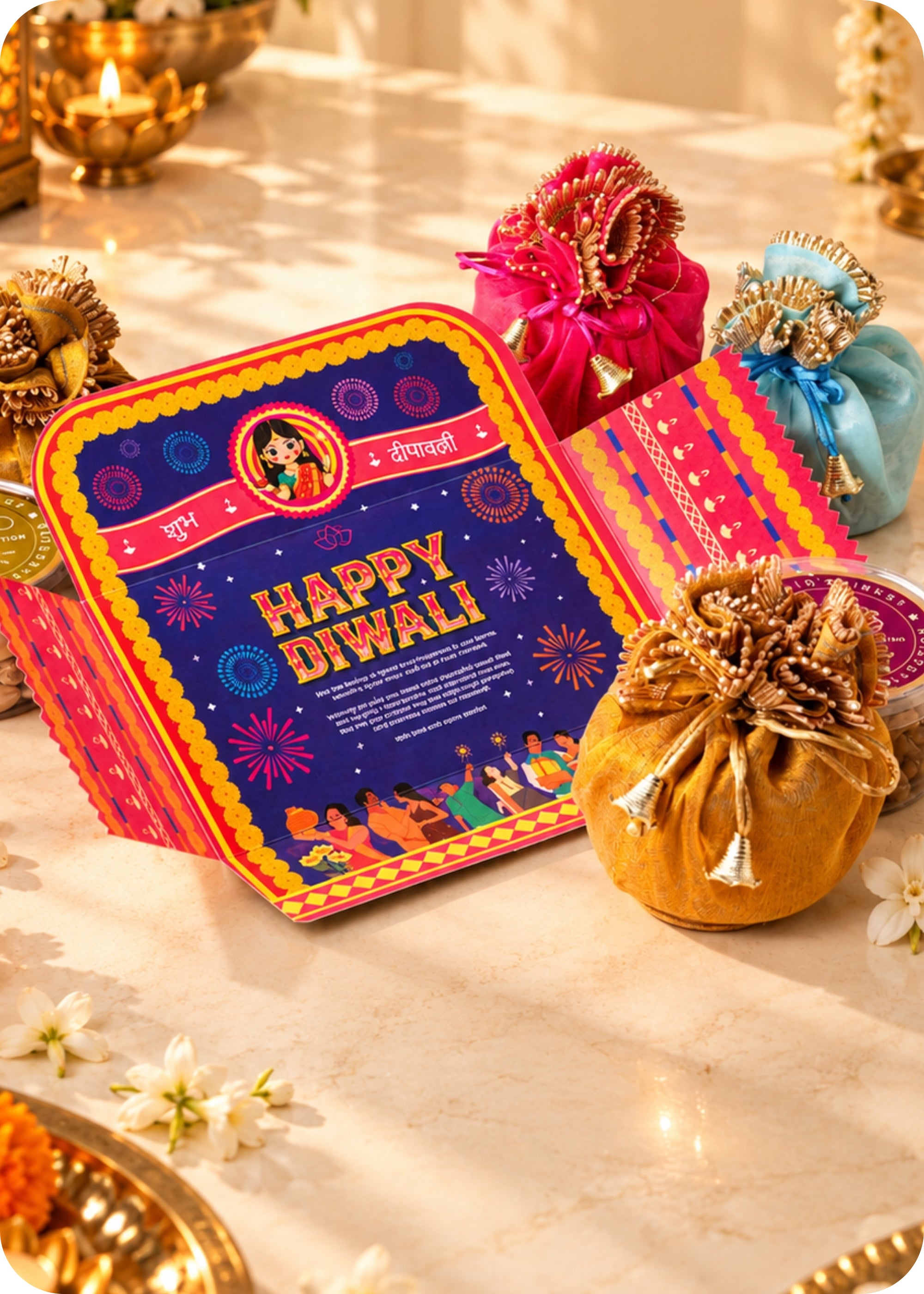 RawFruit Bouquet Bloom Dry Fruits Gift Box 495g with Diwali Greeting Card