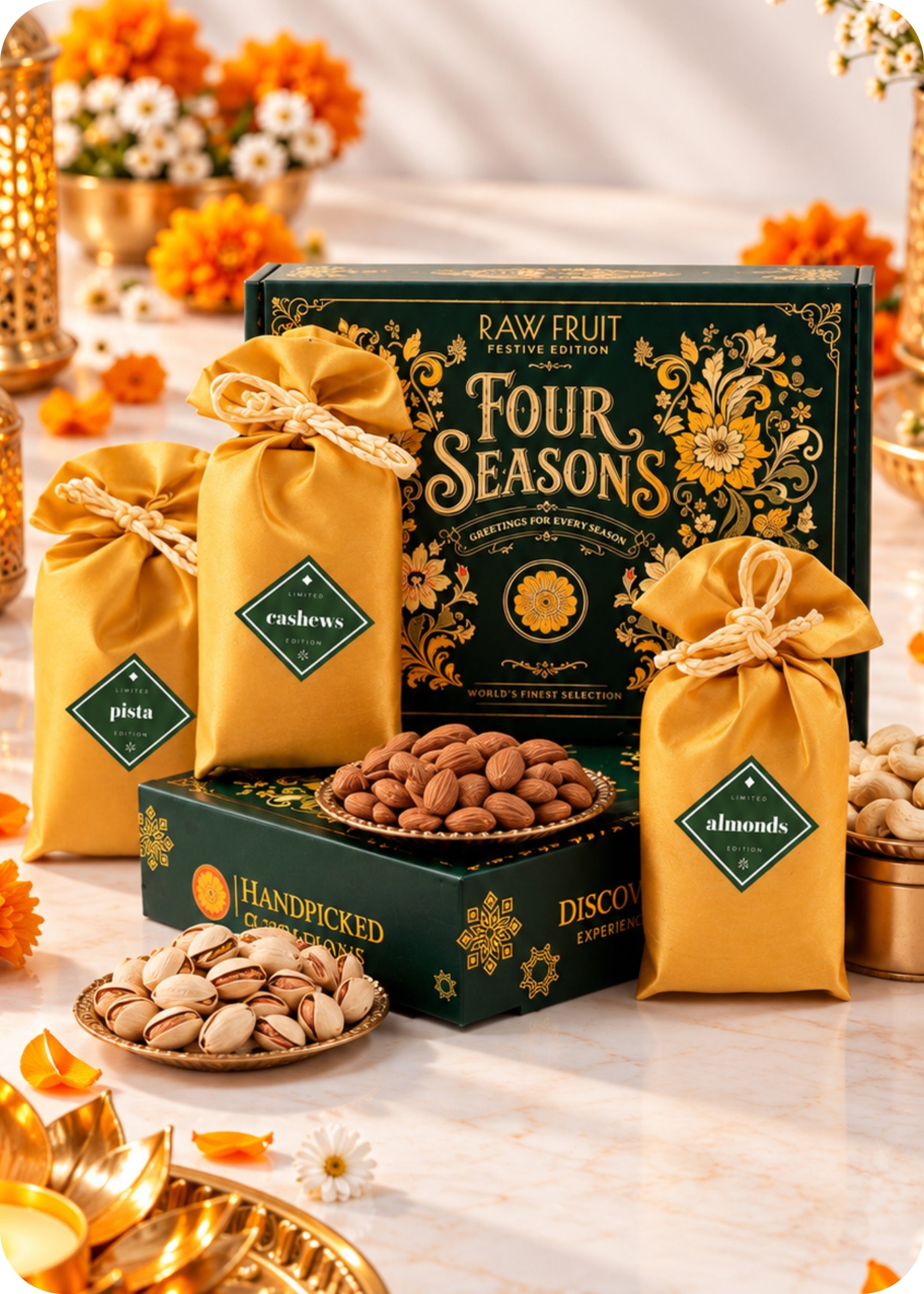 RawFruit Four Seasons Dry Fruits Gift Pack 300g with Diwali Greeting Card