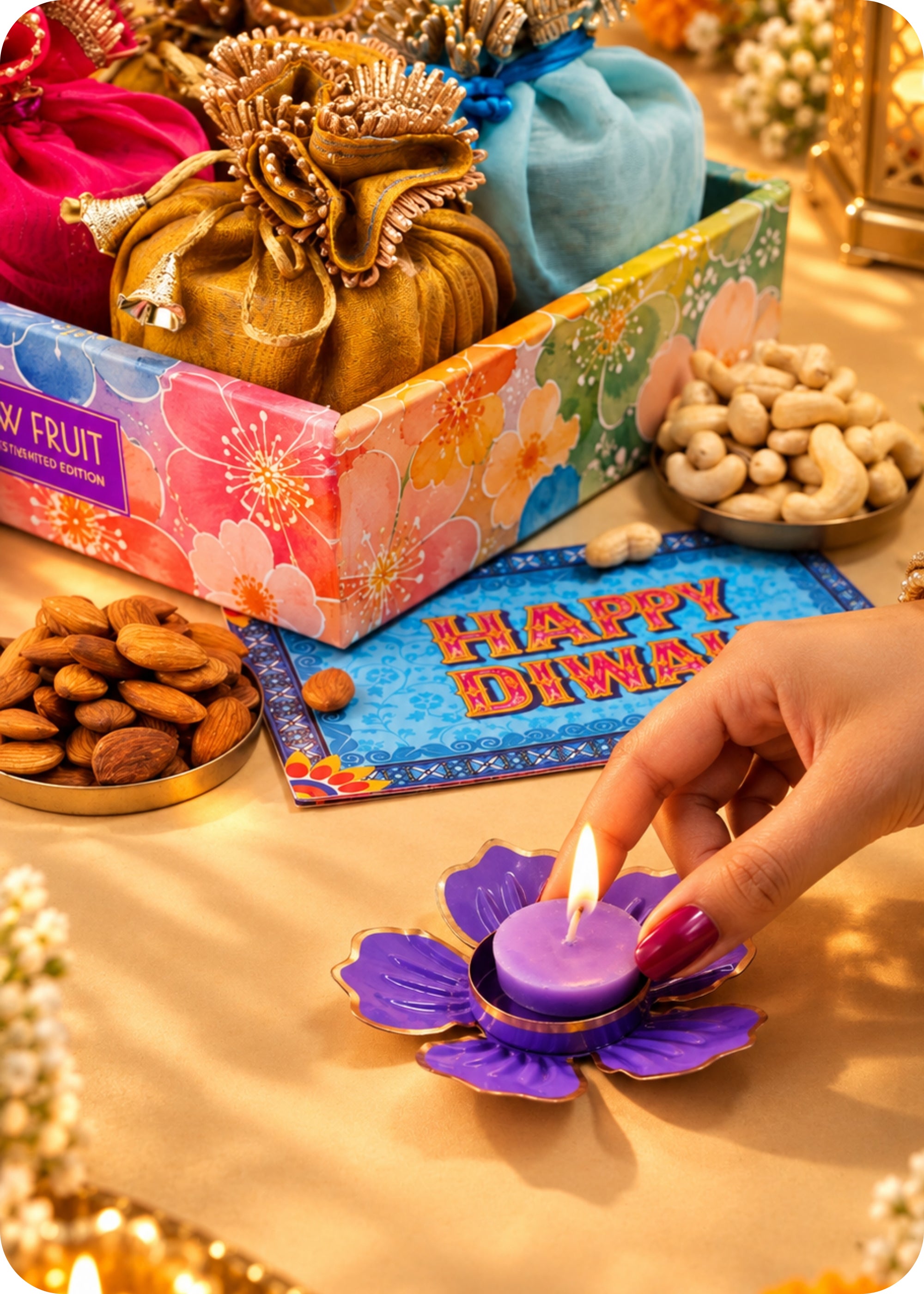 RawFruit Bouquet Bloom Dry Fruits Gift Box 495g with Diwali Greeting Card