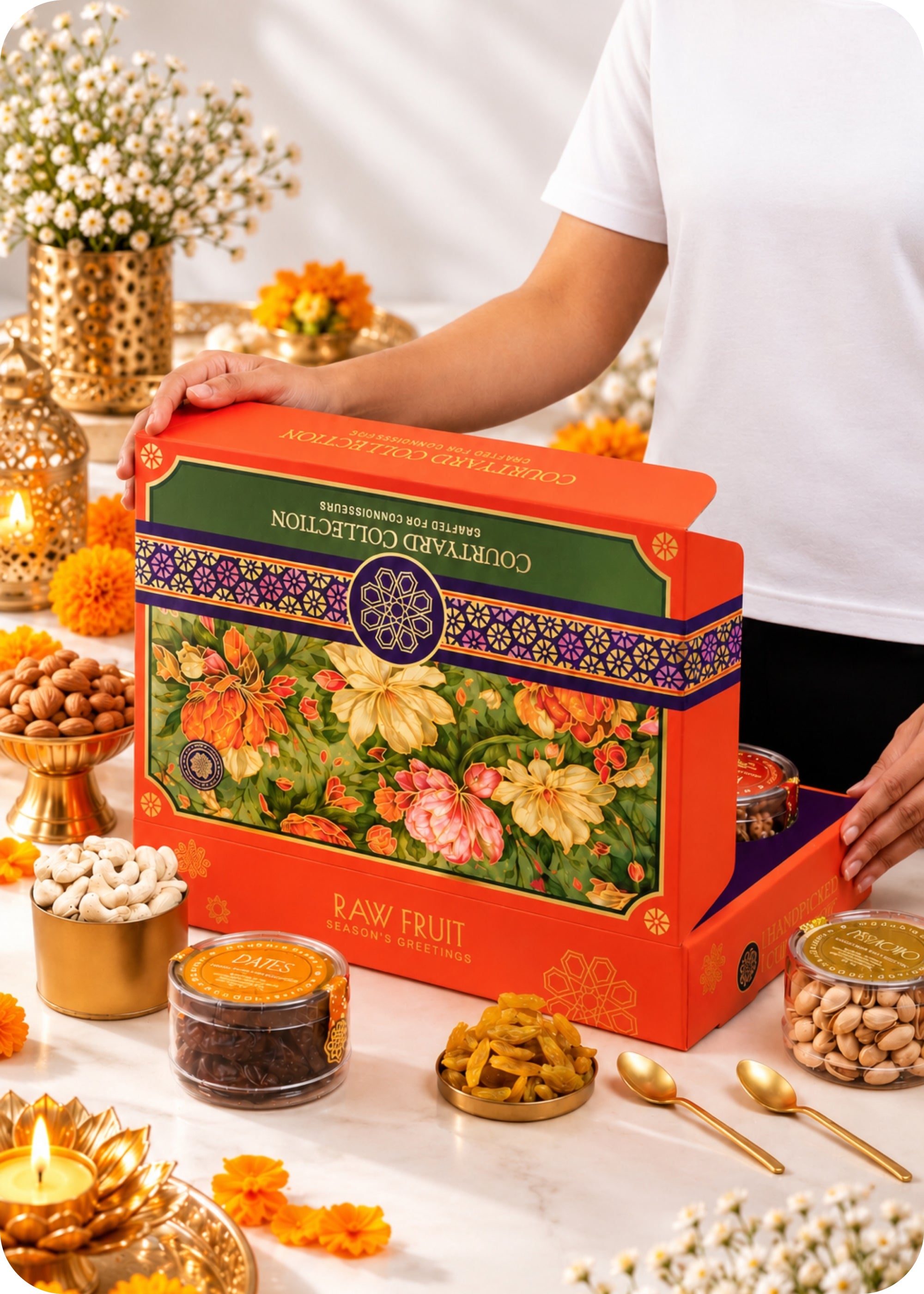 RawFruit Courtyard Collection Dry Fruits Gift Pack 745g with Diwali Greeting Card
