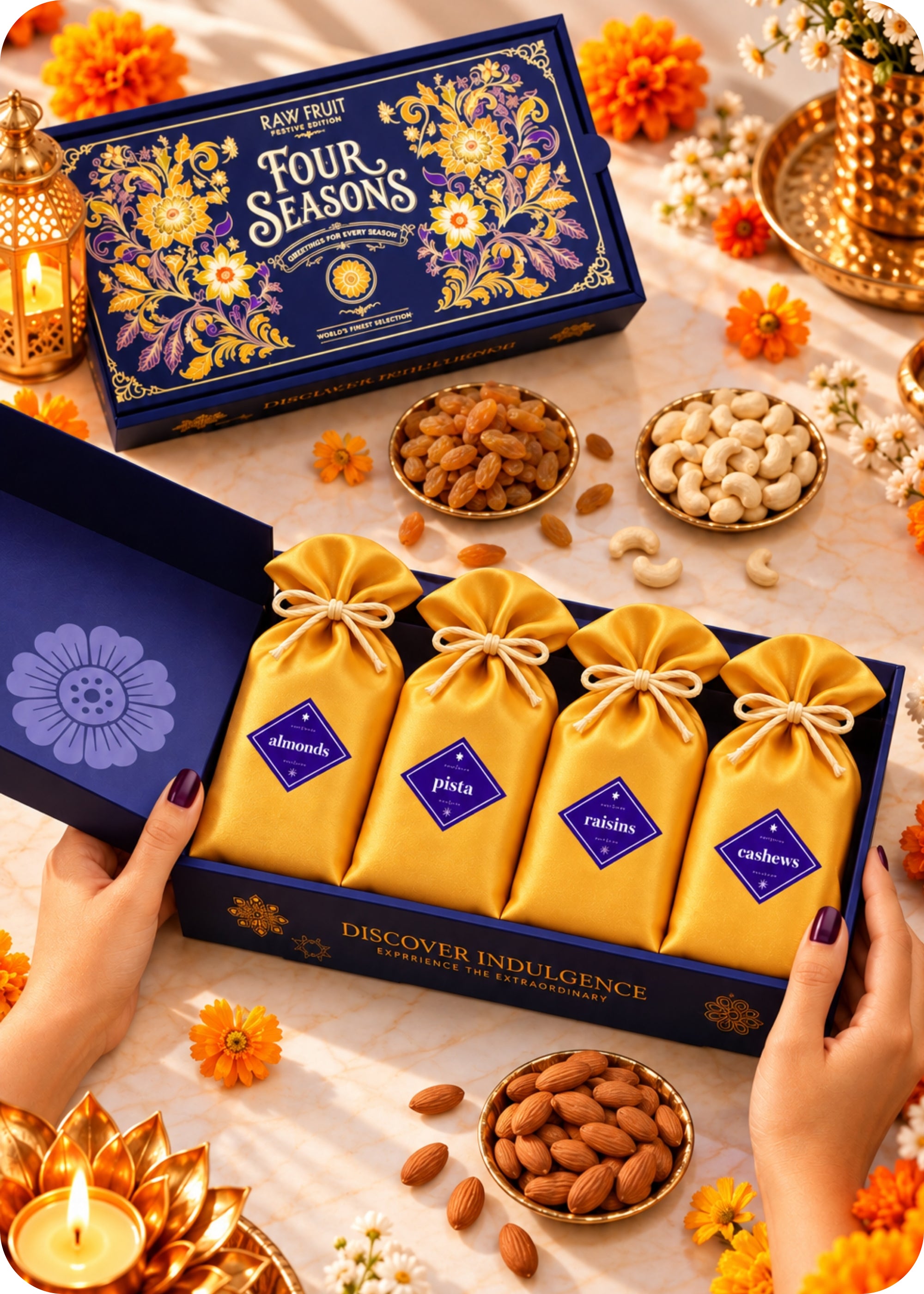 RawFruit Four Seasons Dry Fruits Gift Pack 400g with Diwali Greeting Card