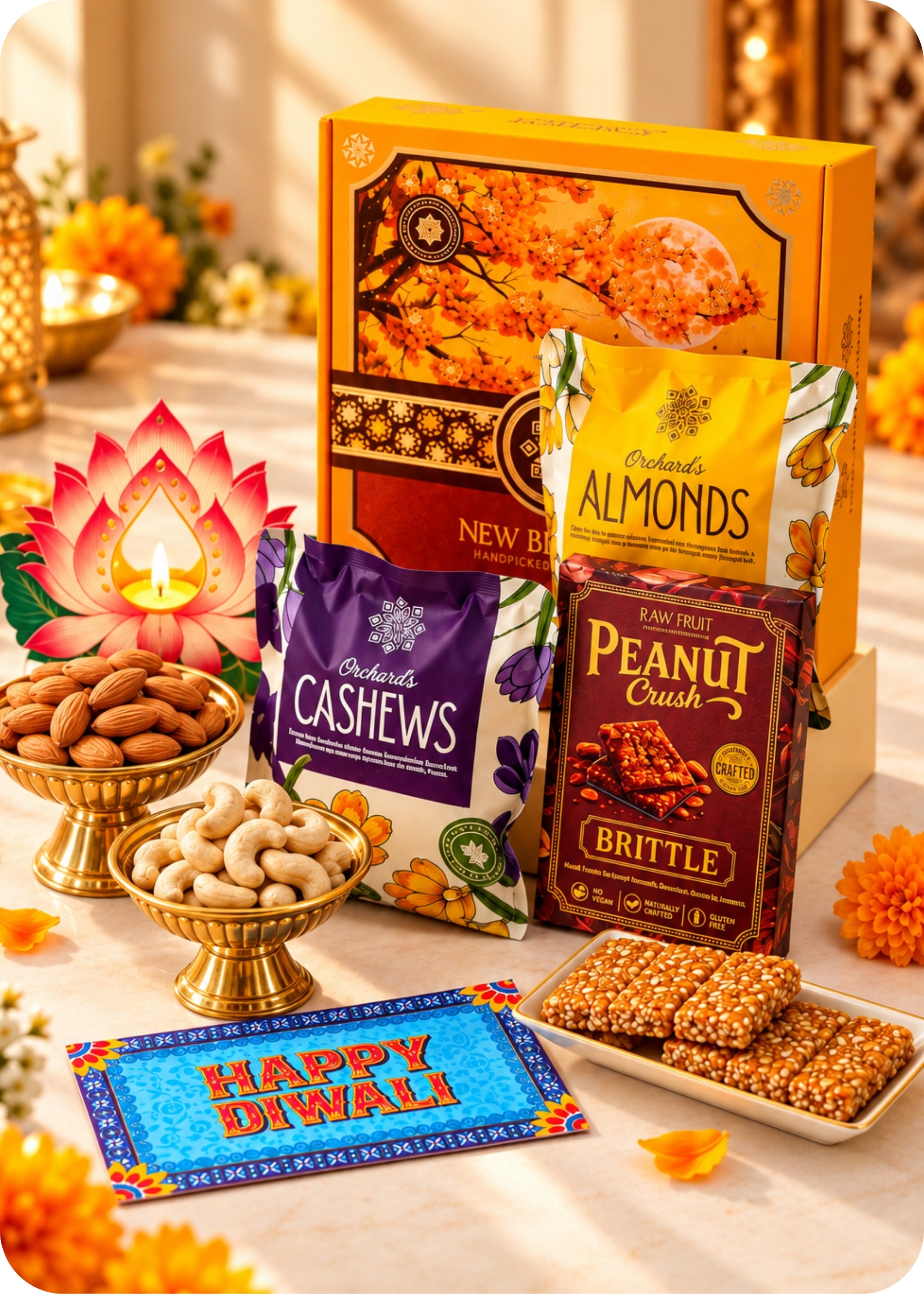 RawFruit New Blossom Brittle with Dry Fruits Gift Pack 300gm with Diwali Gifts