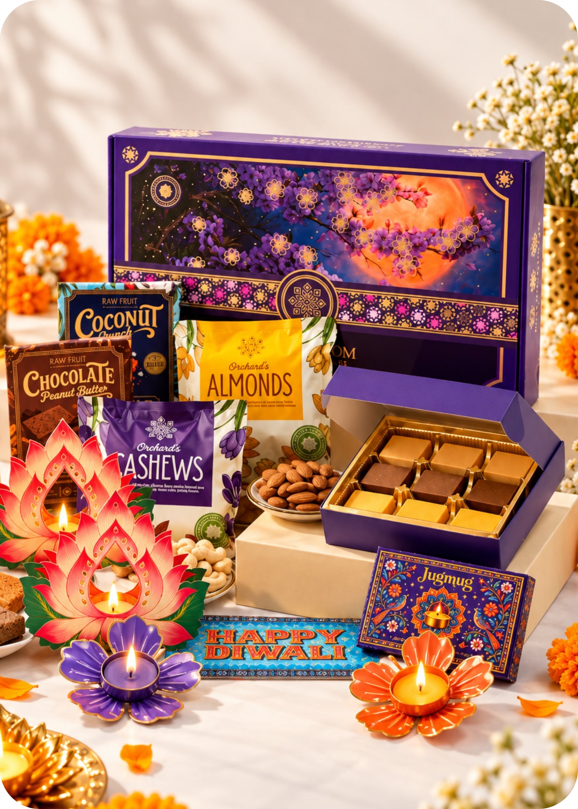 RawFruit New Blossom Dry Fruits, Sweets & Brittle Gift Pack 560gm with Diwali Gifts