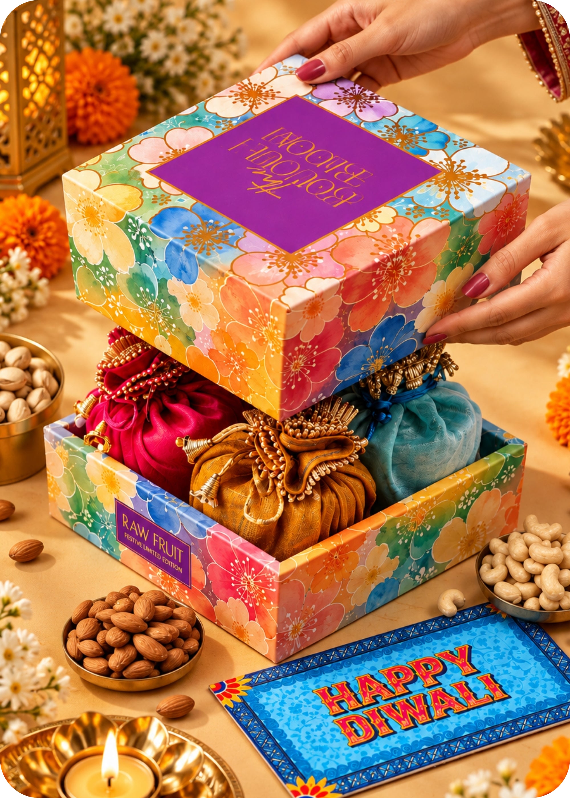 RawFruit Bouquet Bloom Dry Fruits Gift Box 495g with Diwali Greeting Card