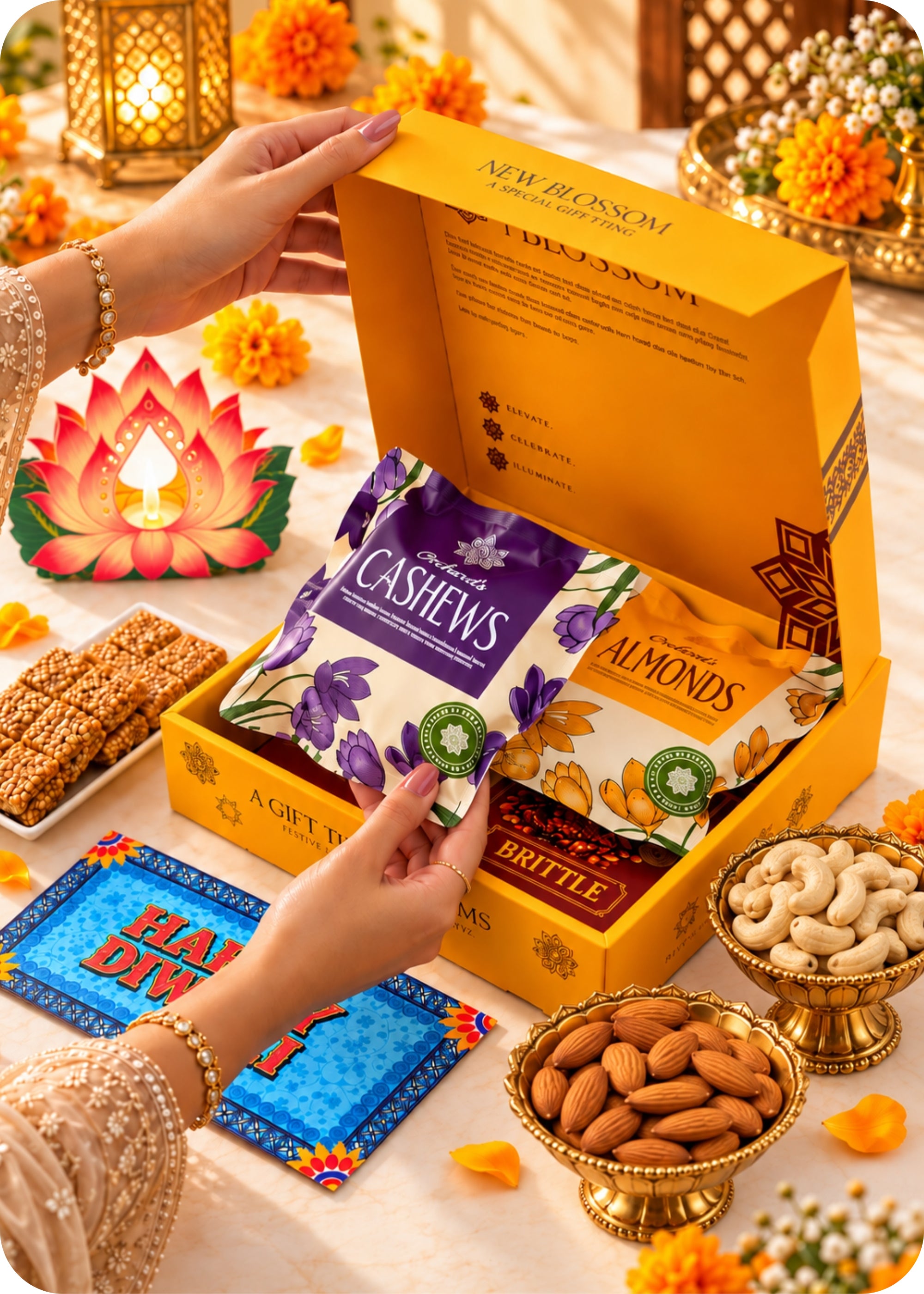 RawFruit New Blossom Brittle with Dry Fruits Gift Pack 300gm with Diwali Gifts