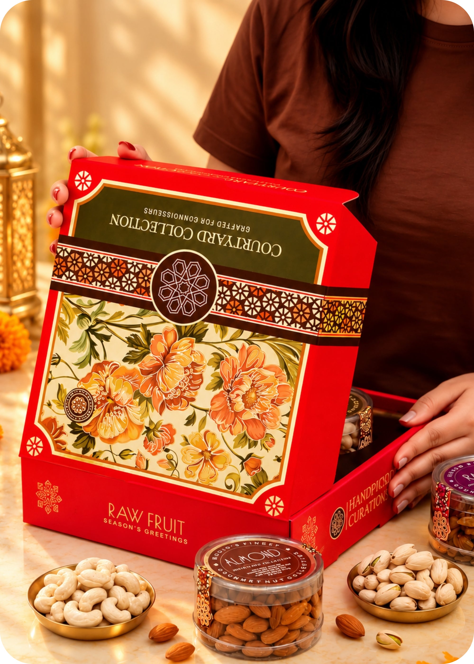 RawFruit Courtyard Collection Dry Fruits Gift Pack 495g with Diwali Greeting Card.