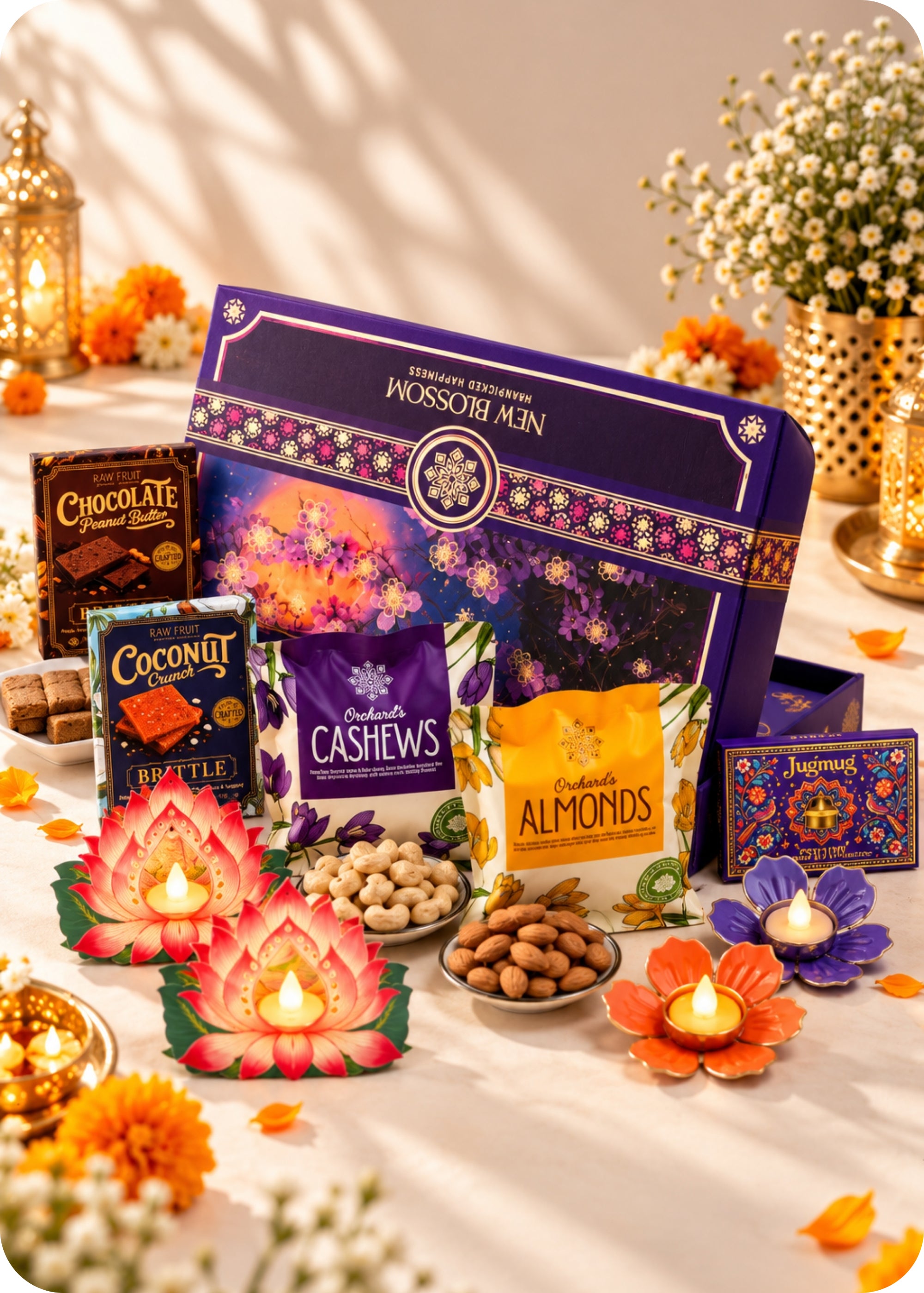 RawFruit New Blossom Dry Fruits, Sweets & Brittle Gift Pack 560gm with Diwali Gifts