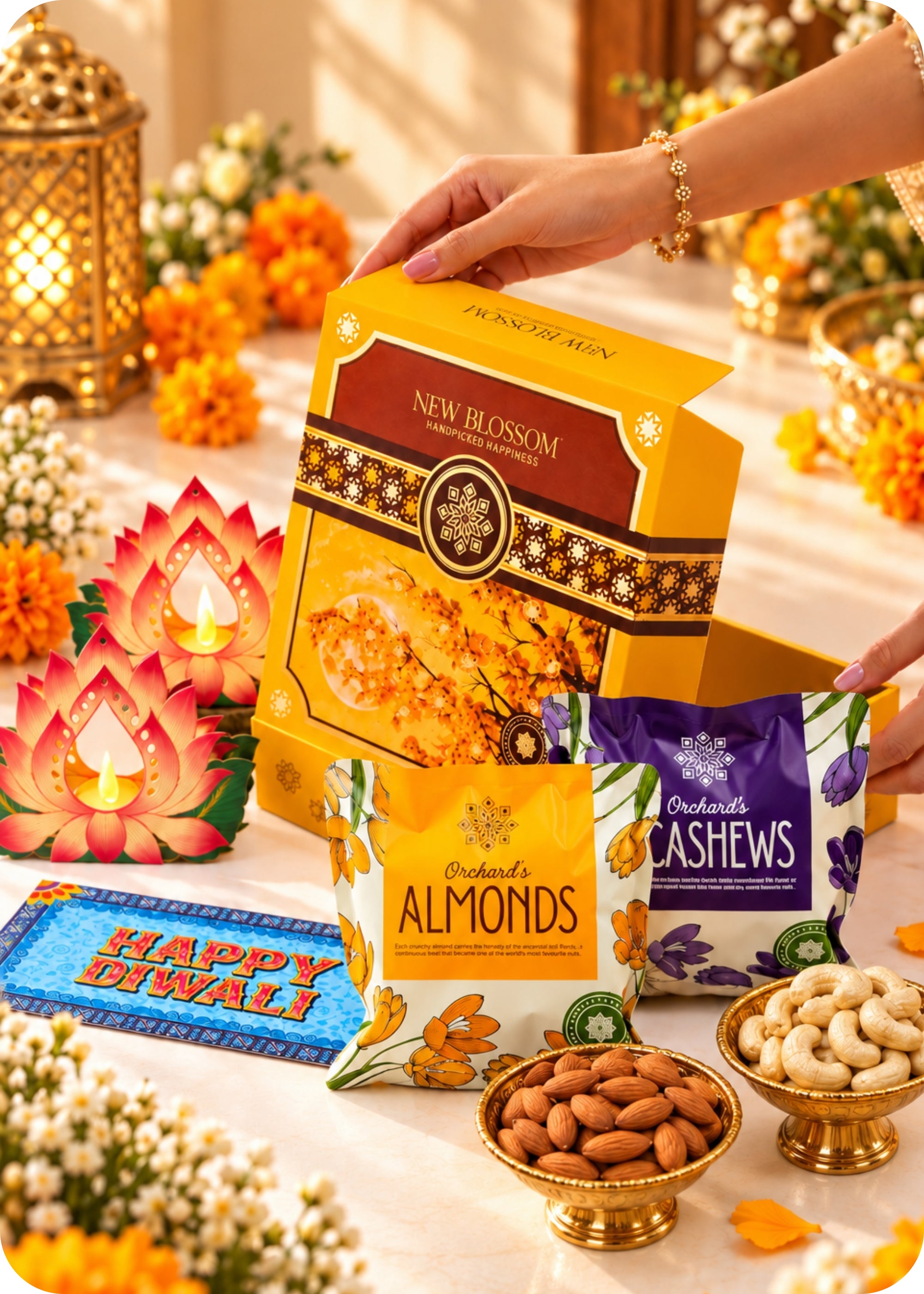 RawFruit New Blossom Brittle with Dry Fruits Gift Pack 300gm with Diwali Gifts