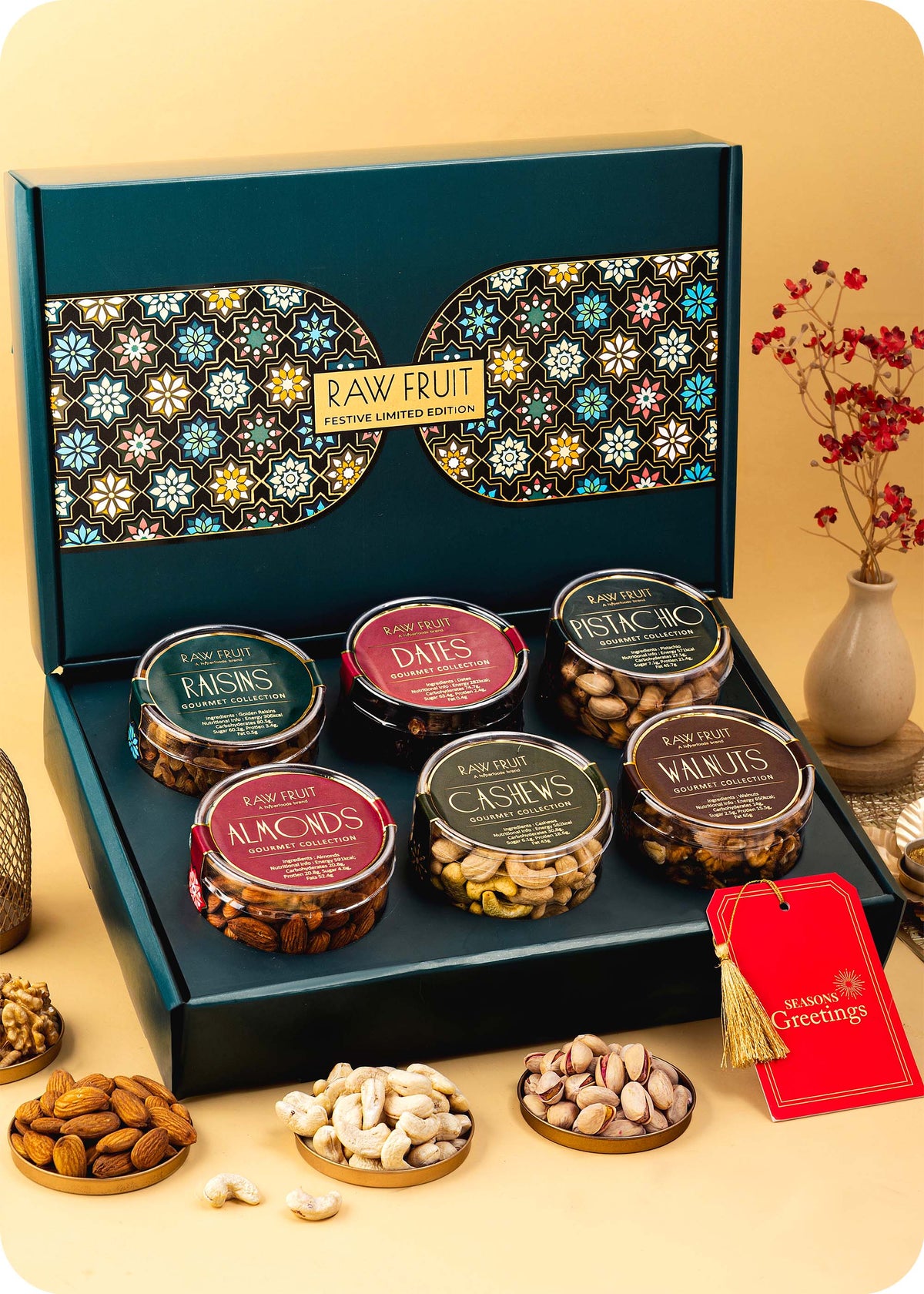 Assorted Nuts & Dry Fruits Gift Packs including Cashews, Almonds, Raisins, Walnuts, pistachios, Dates