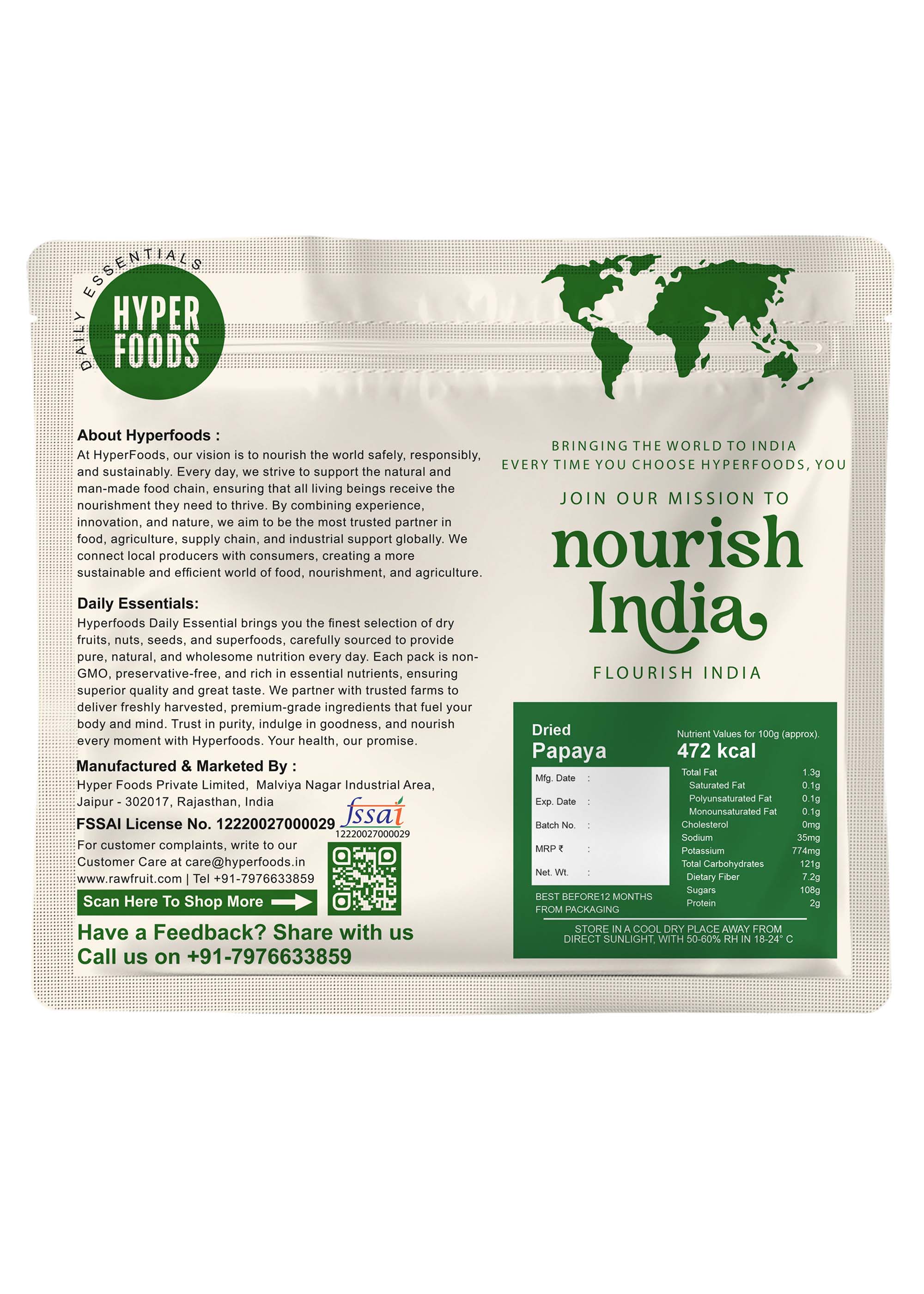 Dried Papaya Sliced Resealable Pouch 200gm