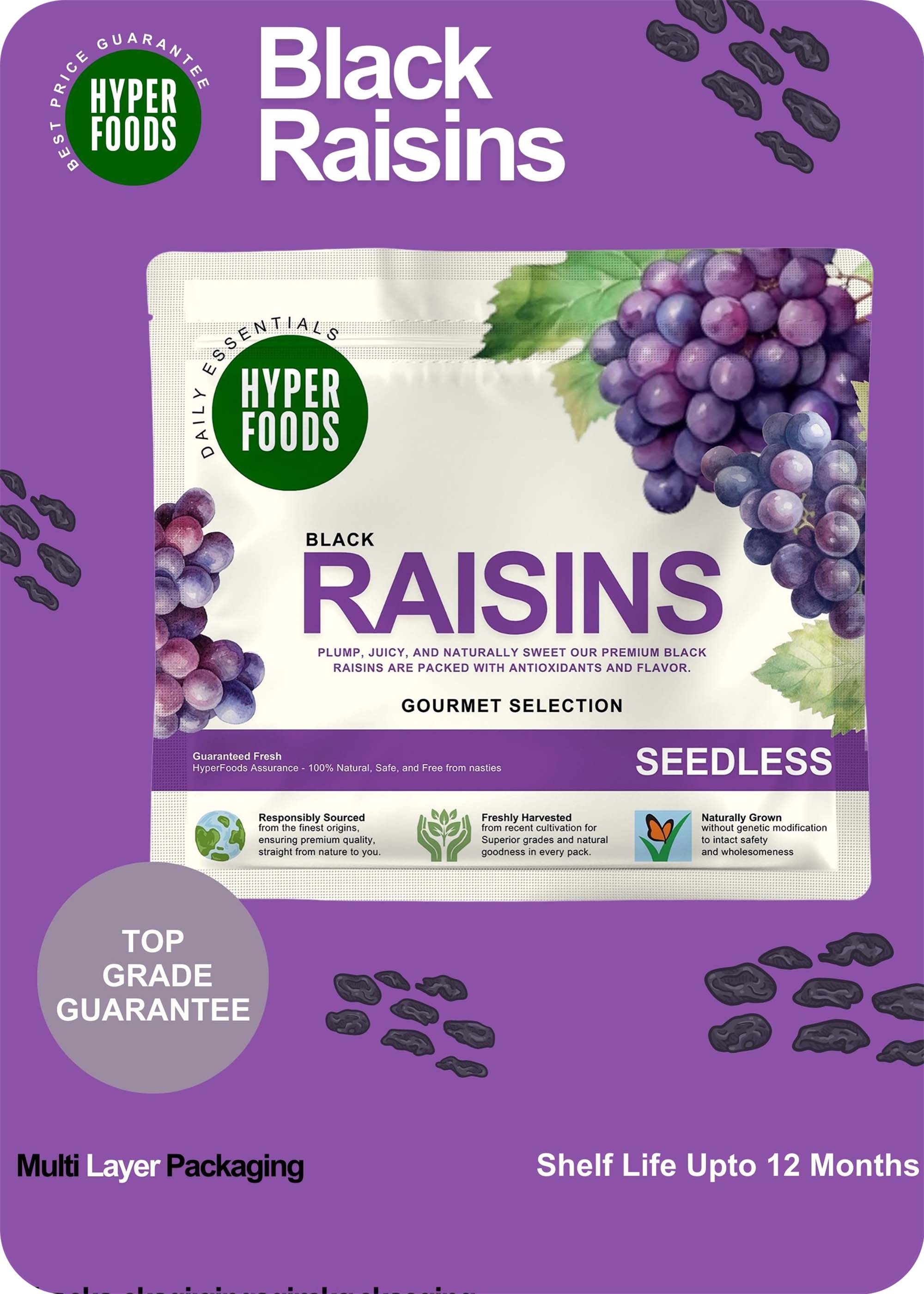 Black Raisins Resealable Pouch 200gm