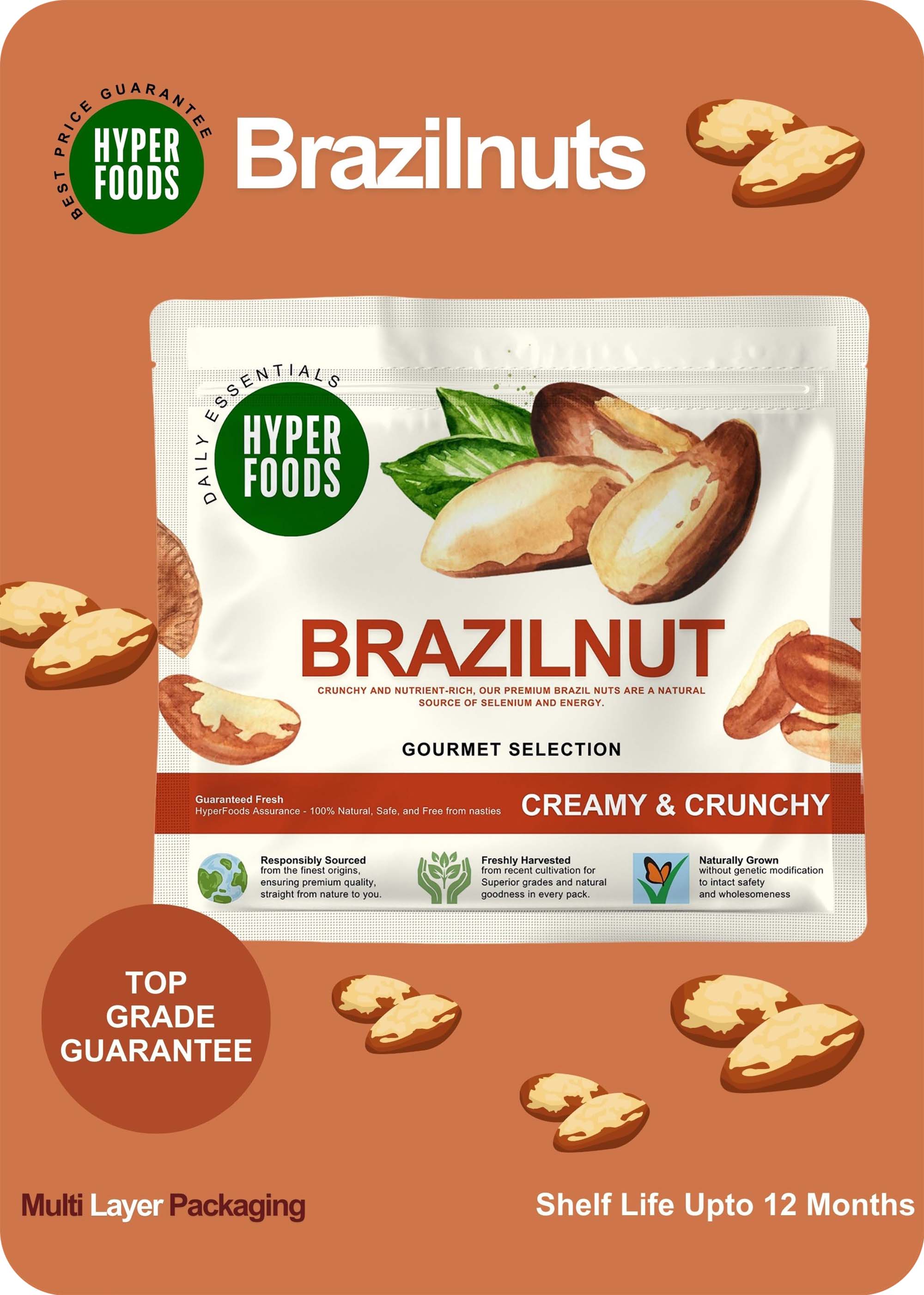 BrazilNuts Resealable Pouch 400gm (200gm x 2 Each)