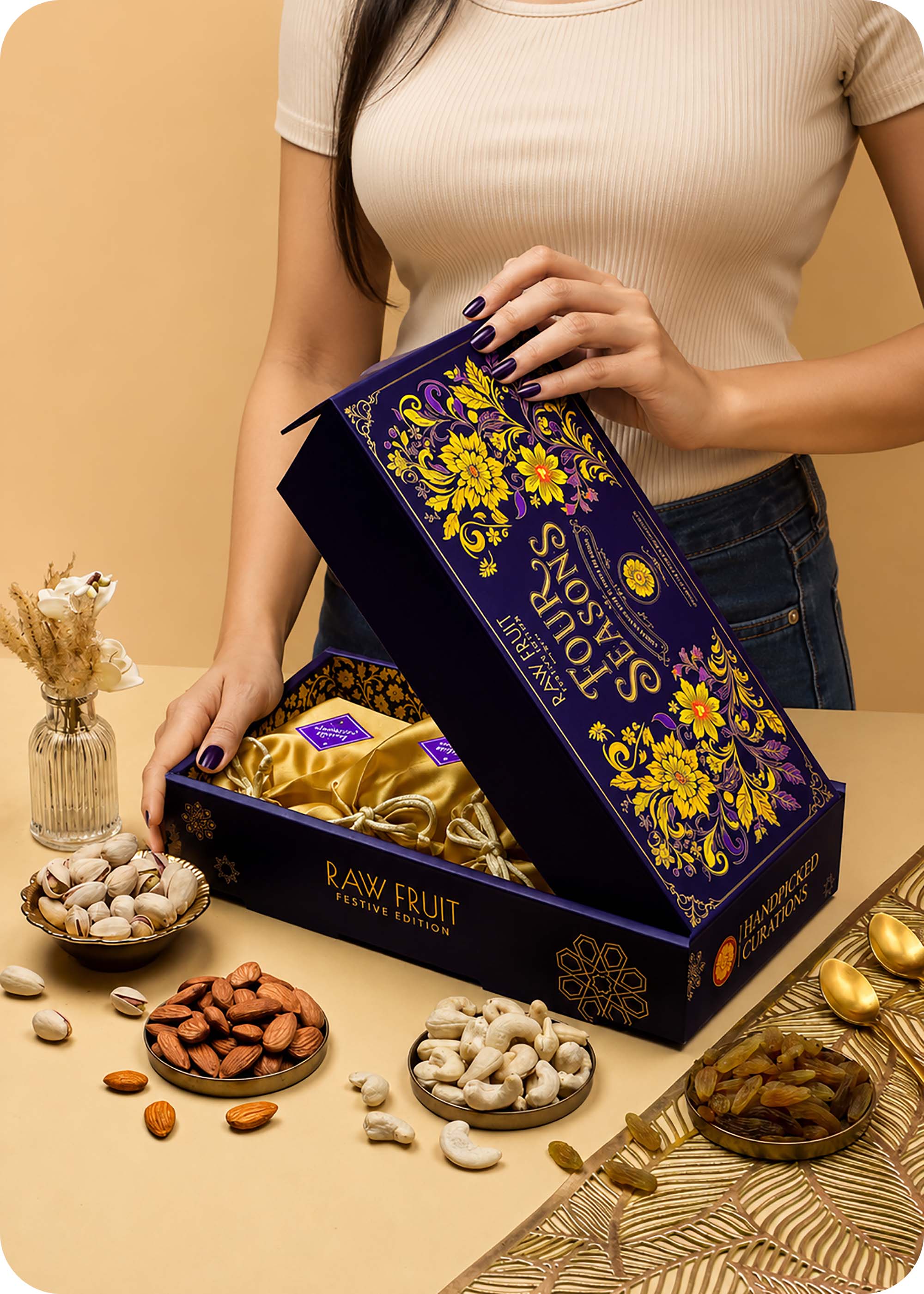 Assorted Dry Fruits Celebration Box with Bhaiya Bhabhi Rakhi