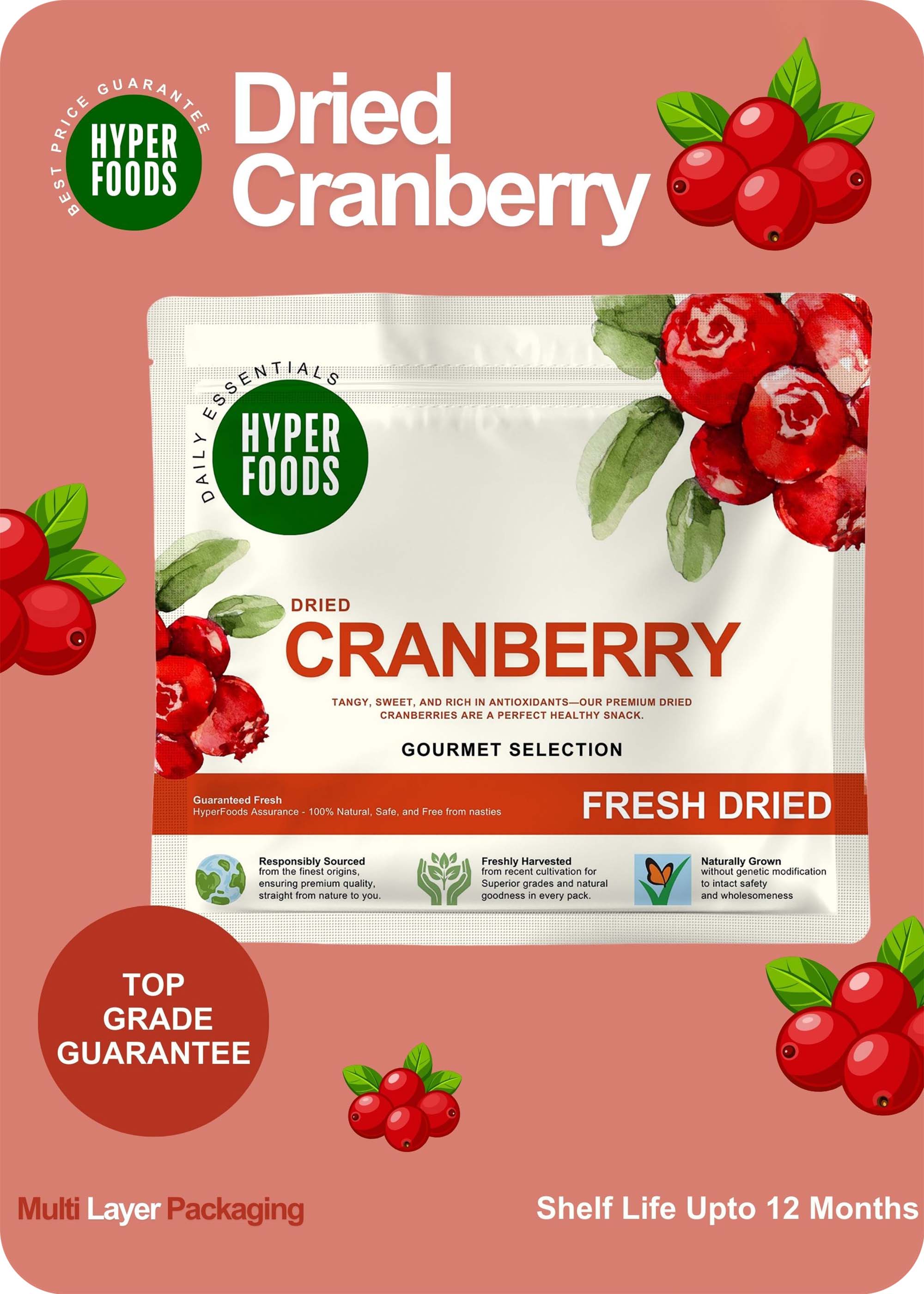 Dried CranBerry Resealable Pouch 400gm (200gm x 2 Pack)