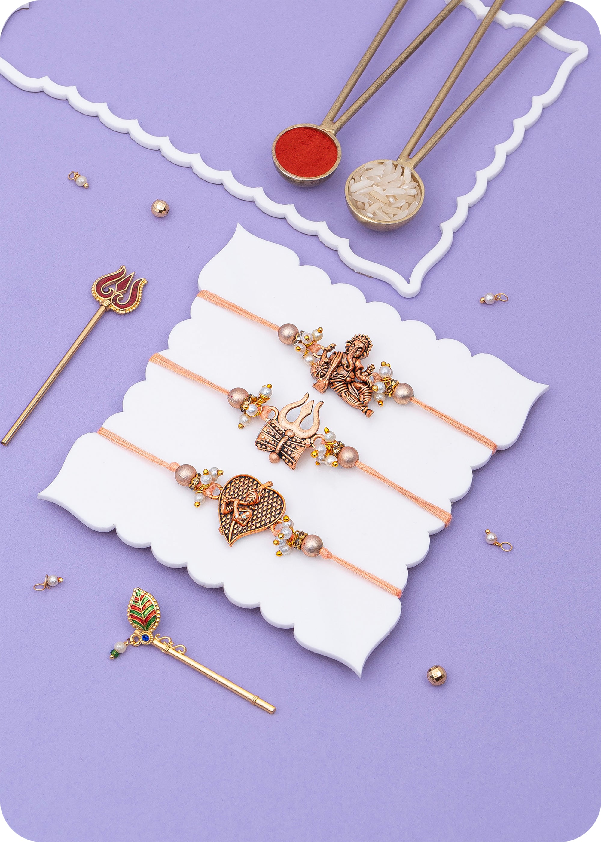 Set of 3 Rakhi with Sweets & Dry Fruits