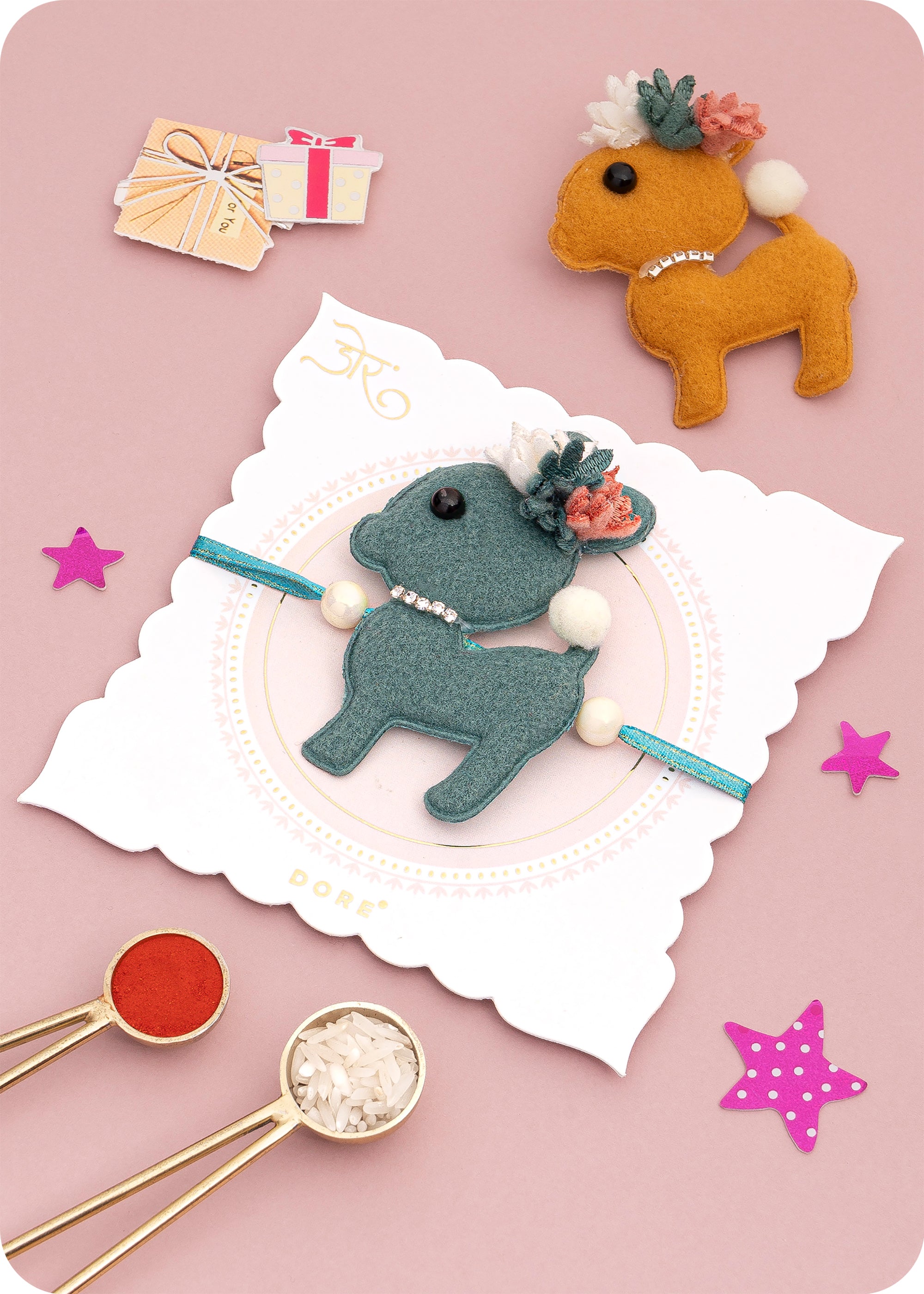 Green Meadow Lamb Kids Rakhi Set for Brother