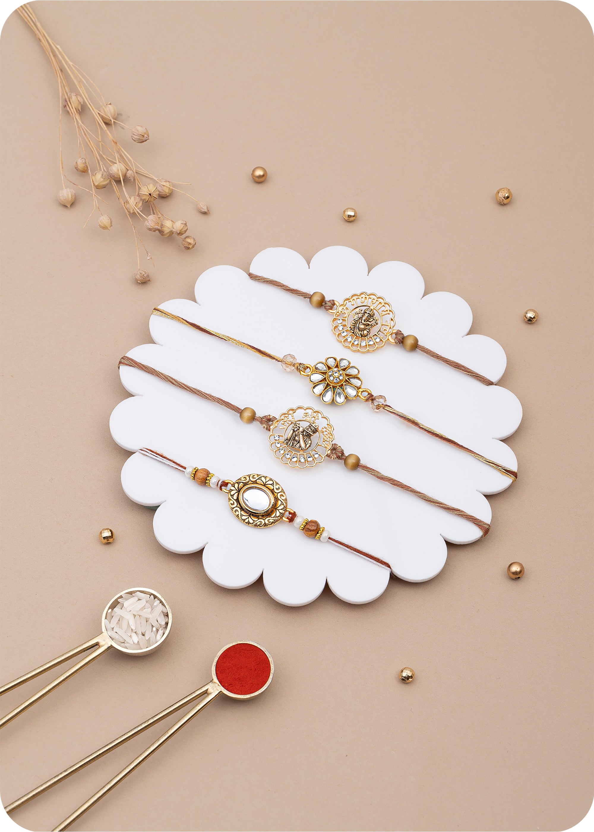 Set of 4 Rakhi for Brother with Dry Fruits