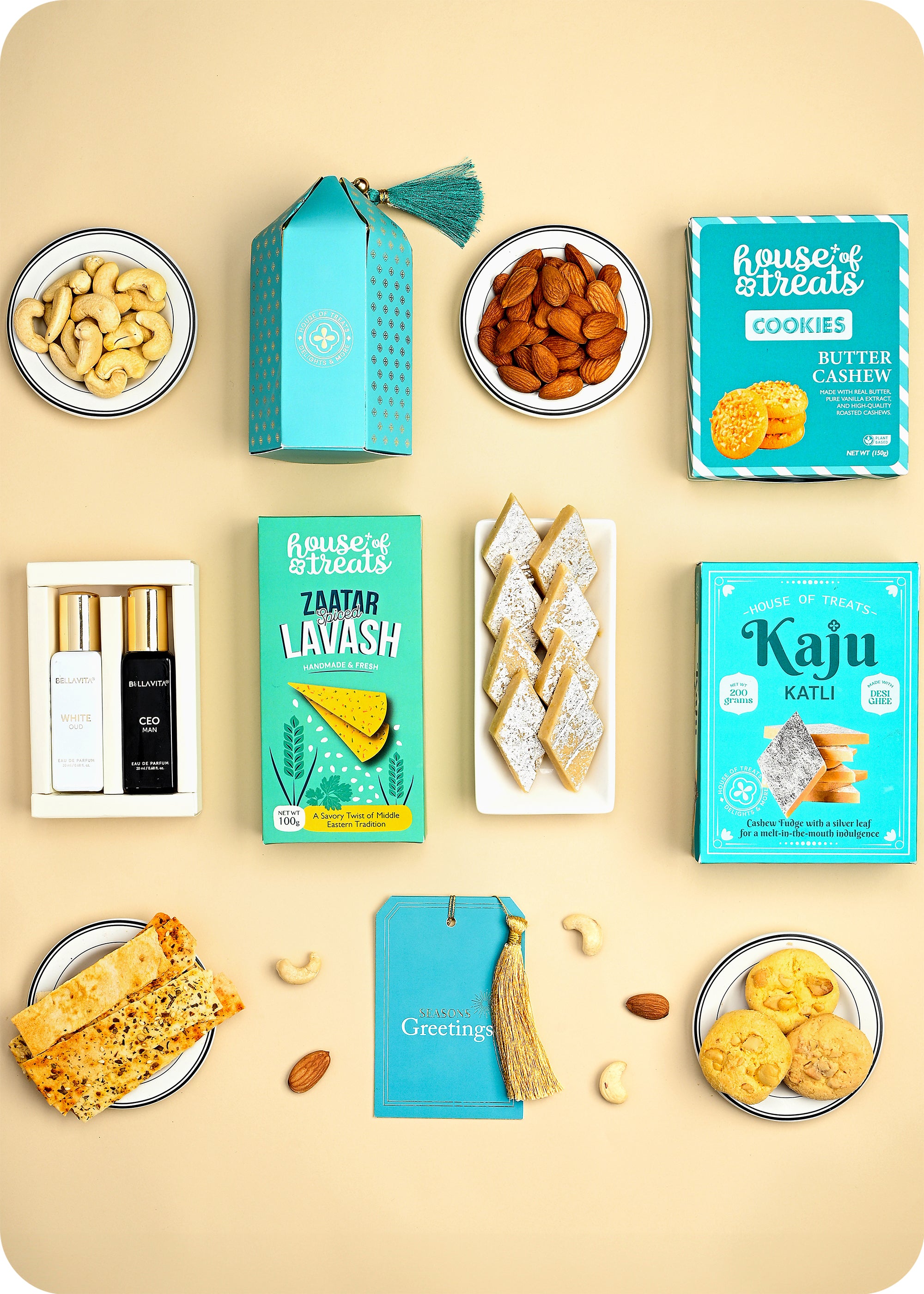 Bhai Dooj Premium Hamper: Perfume Duo, Kaju Katli, Cookies & Dry Fruits with Ritual Set