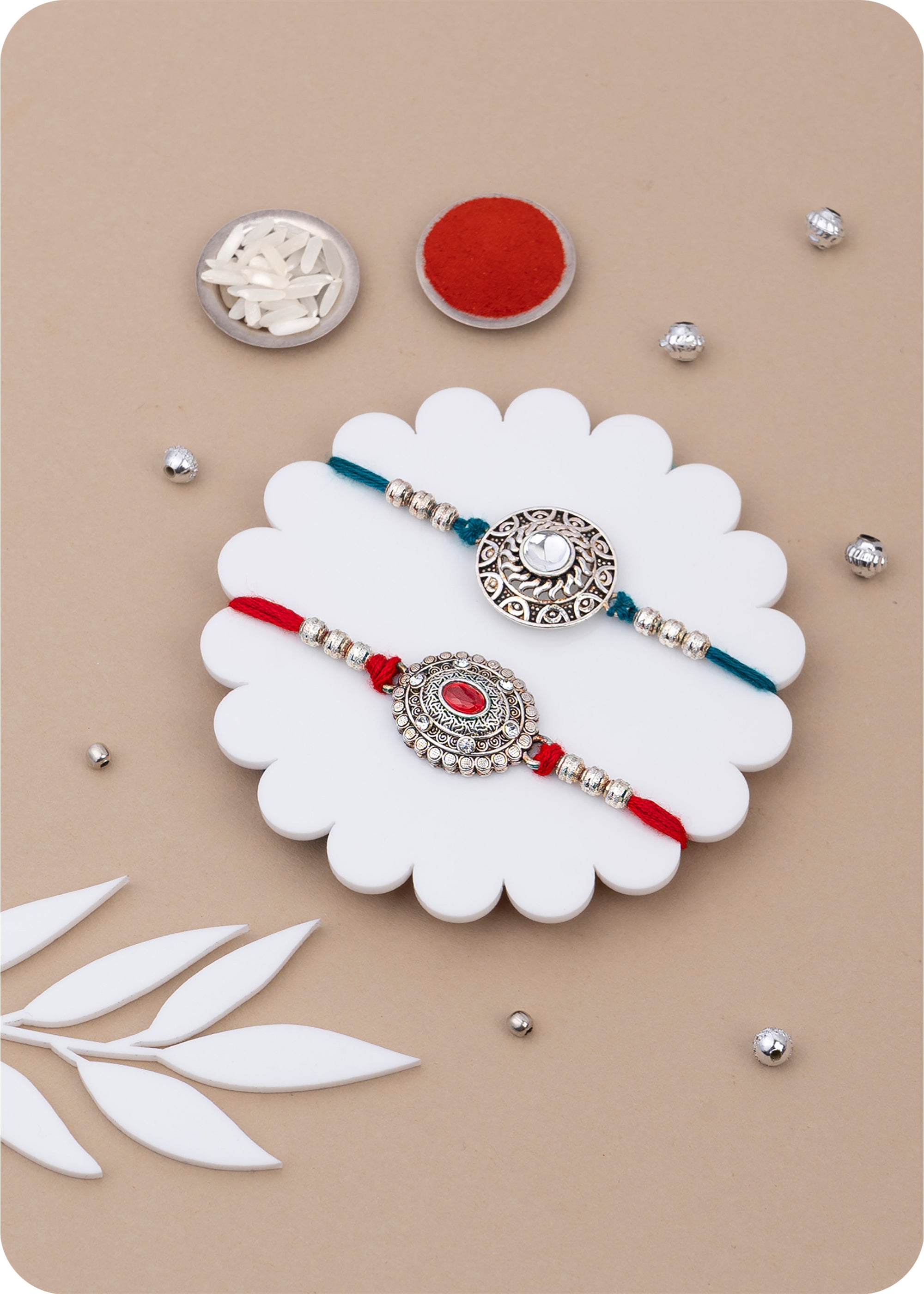 Set of 2 Rakhi with Sweets & Dry Fruits