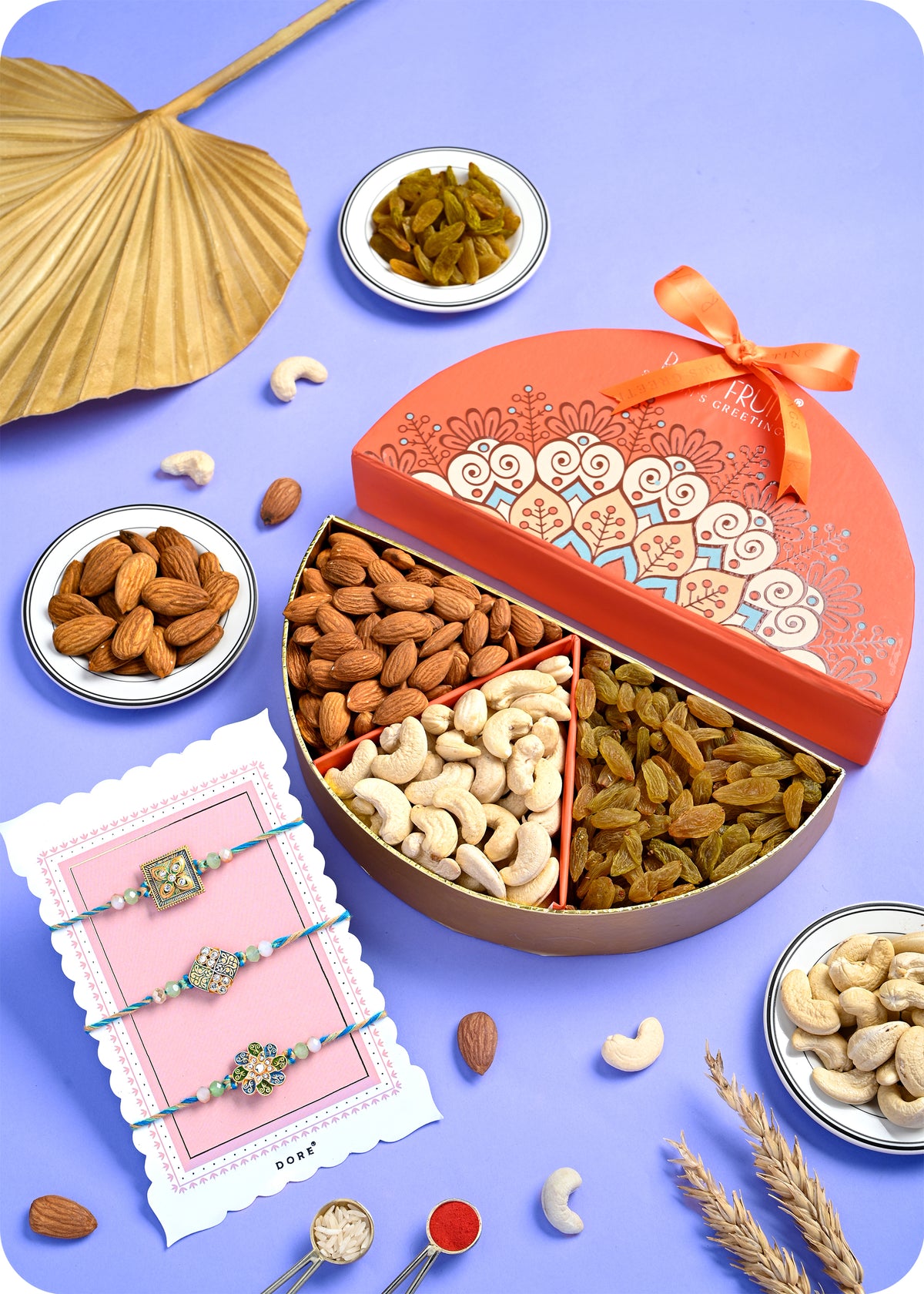 Set of 3 Rakhi Gift for Brother with Dry Fruits