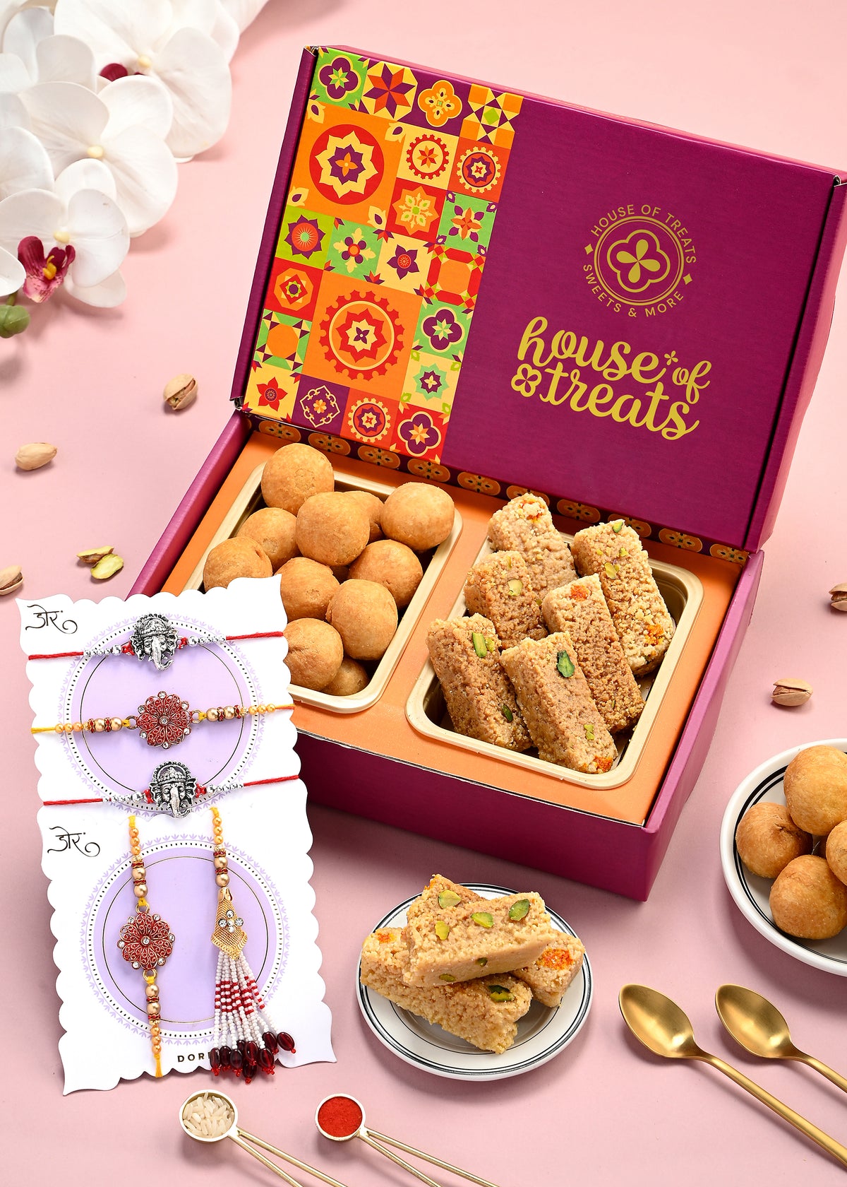 Sweet Gift Pack with Set of 5 Rakhi