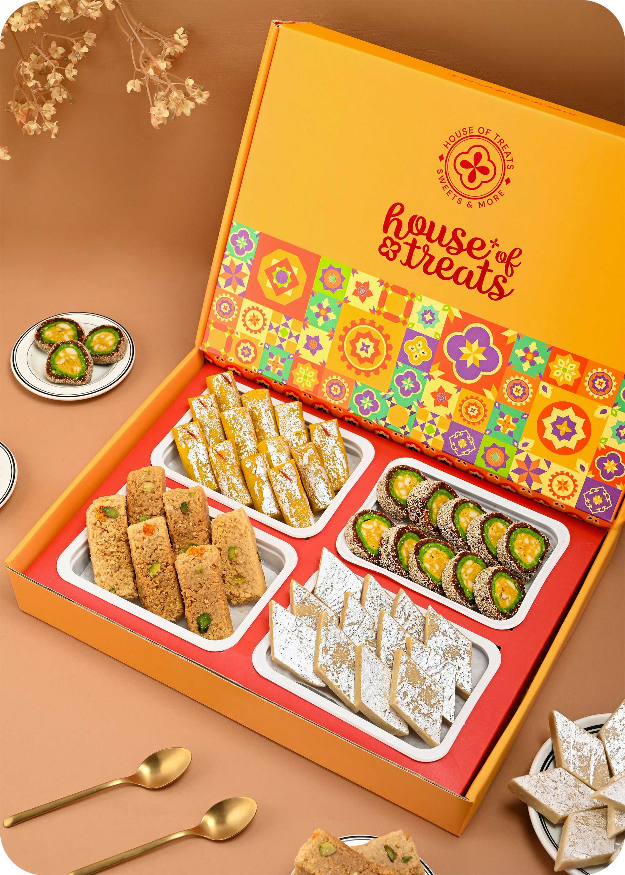 Traditional Bhai Dooj Gift Box: Anjeer Chakkar, Kesar Roll, Kachori & Samosa