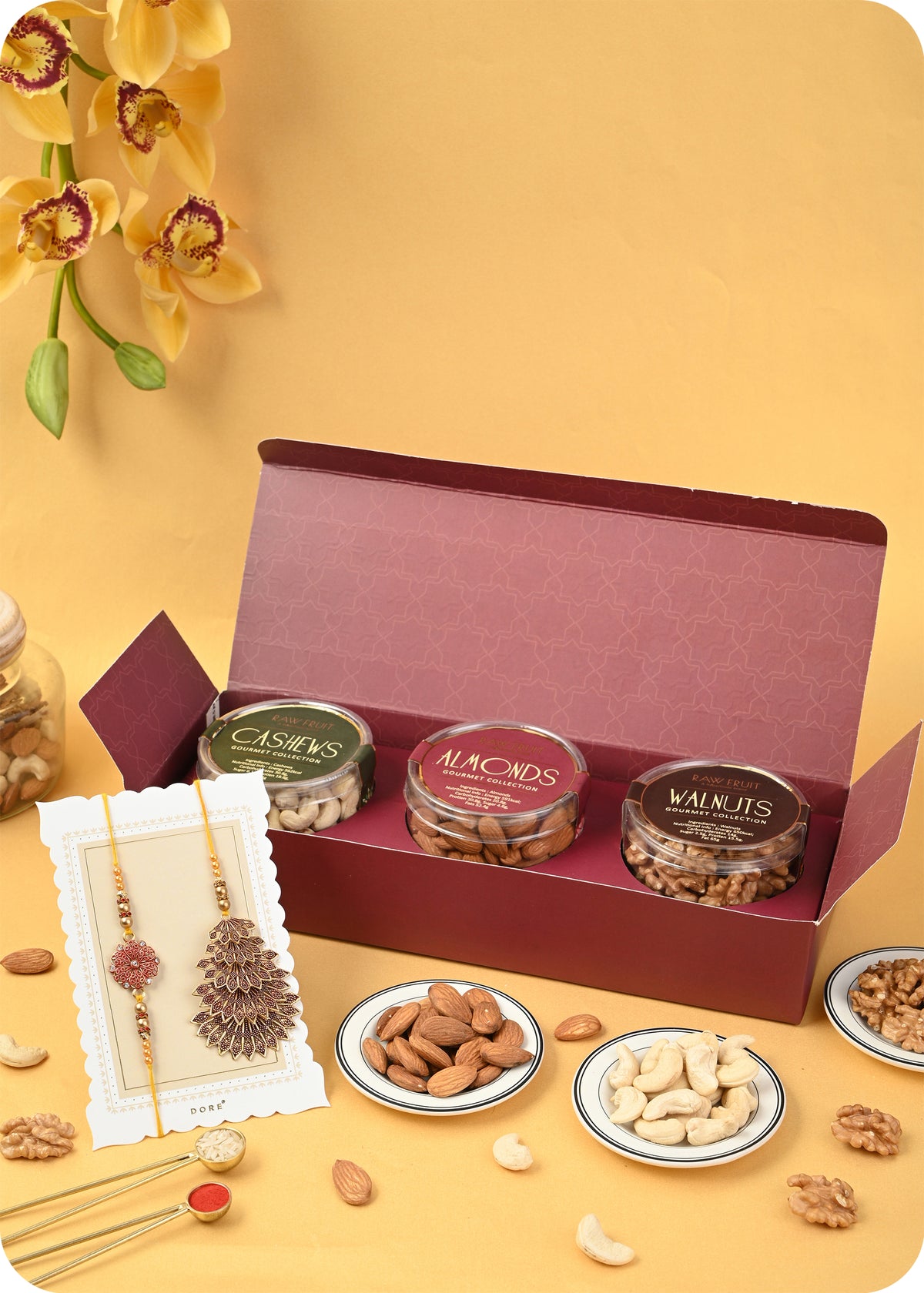 Rakhi Gift Pack: Dry Fruits with Bhaiya Bhabhi Rakhi Set