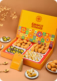 Traditional Bhai Dooj Gift Box: Anjeer Chakkar, Kesar Roll, Kachori & Samosa