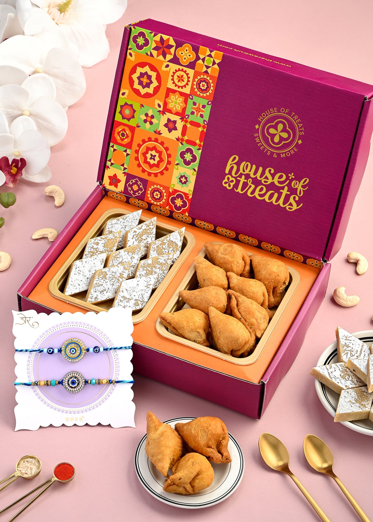 Sweets Gift Box with Set of 2 Rakhi