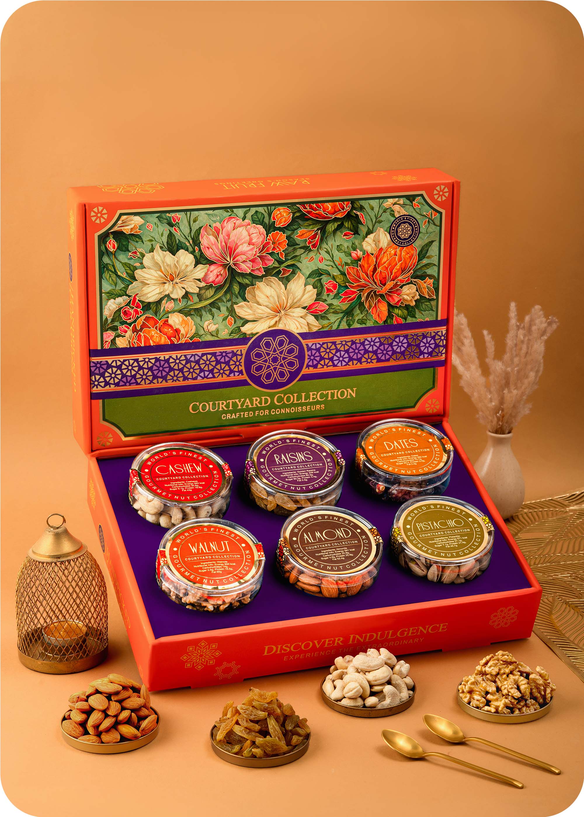 Courtyard Collection - 745 Grams Set of 6 Dry Fruits with Bhaiya Bhabhi Rakhi Set
