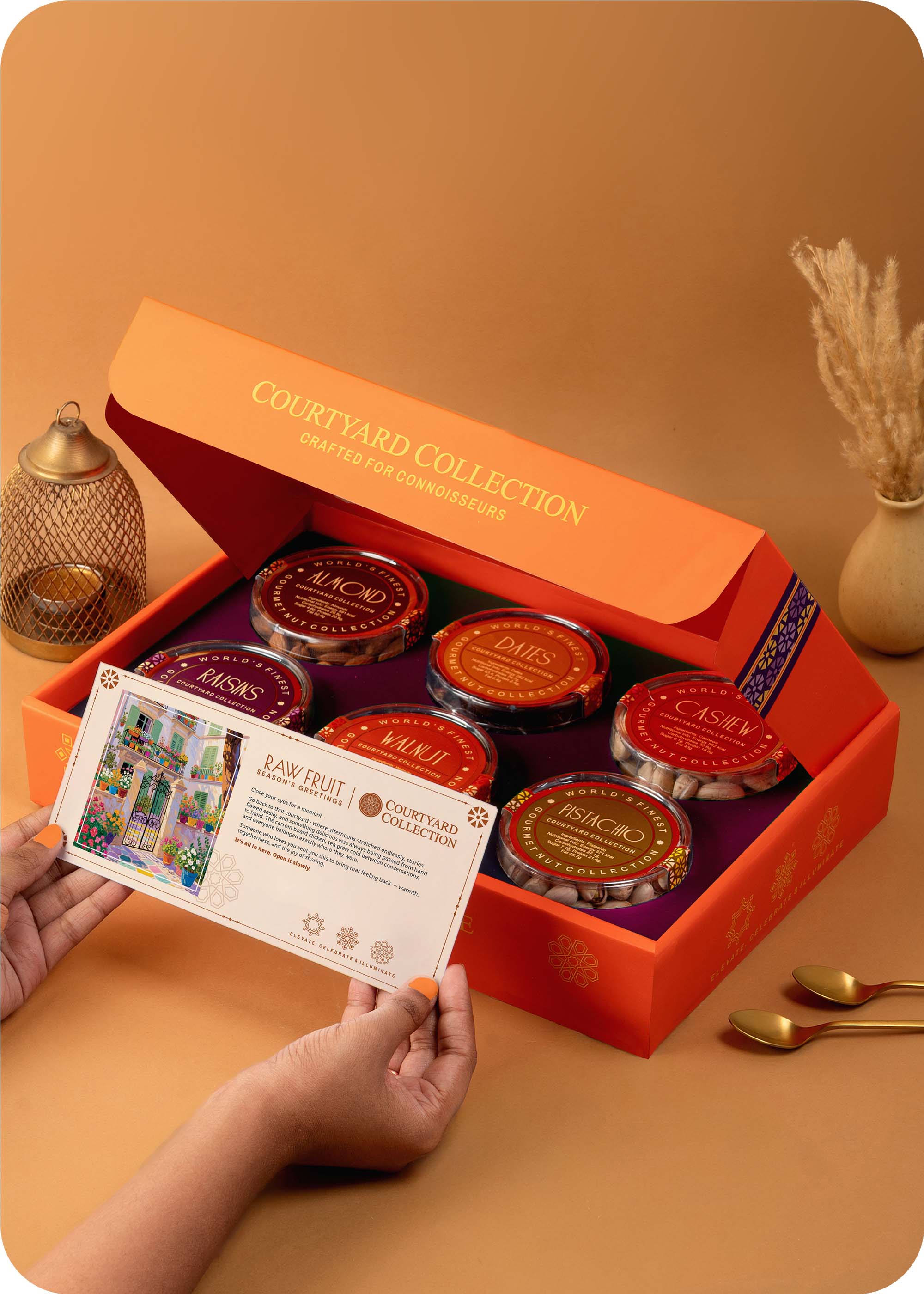 Courtyard Collection - 745 Grams Set of 6 Dry Fruits with Set of 3 Rakhi