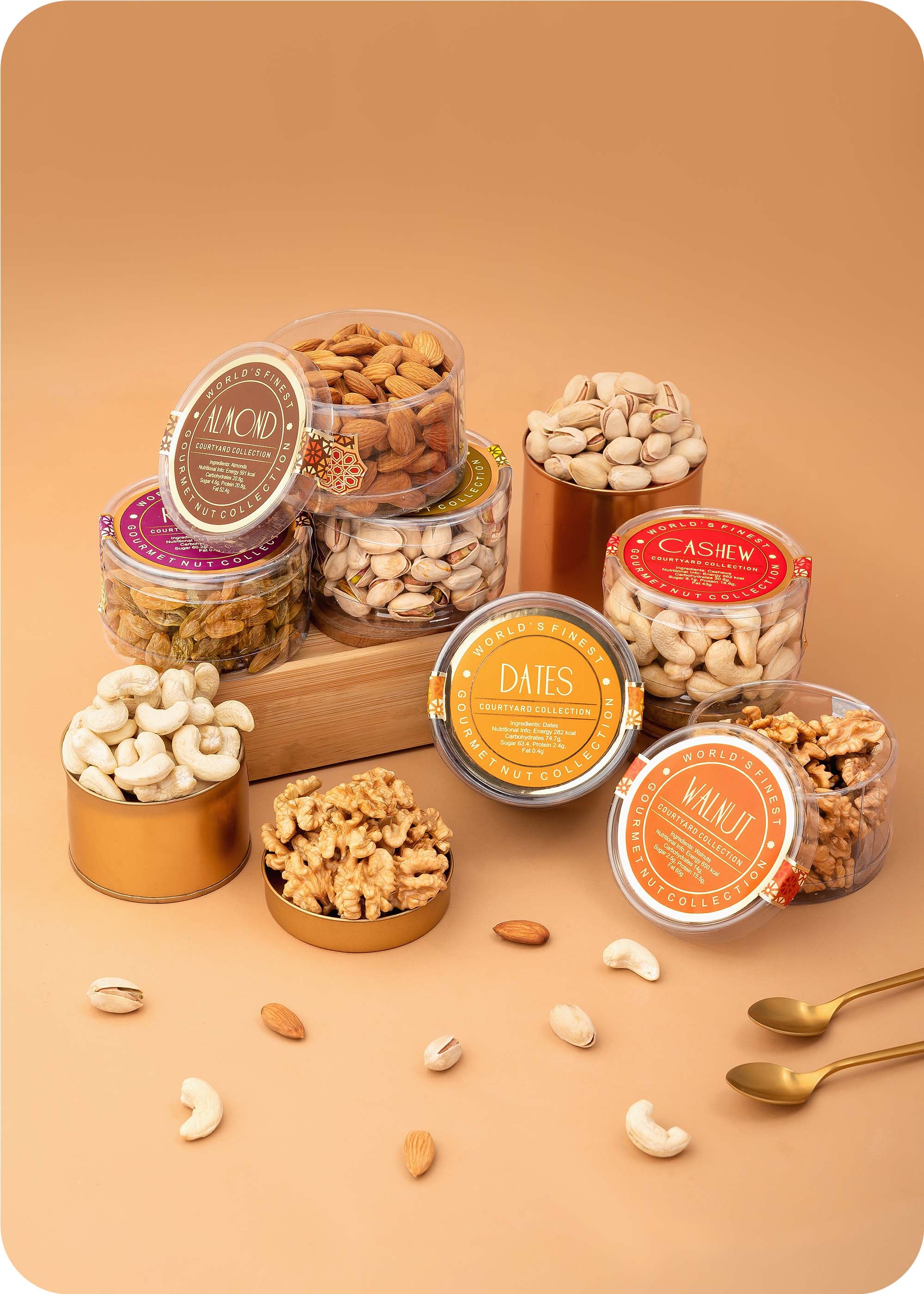 Courtyard Collection - 745 Grams Set of 6 Dry Fruits with Bhaiya Bhabhi Rakhi Set