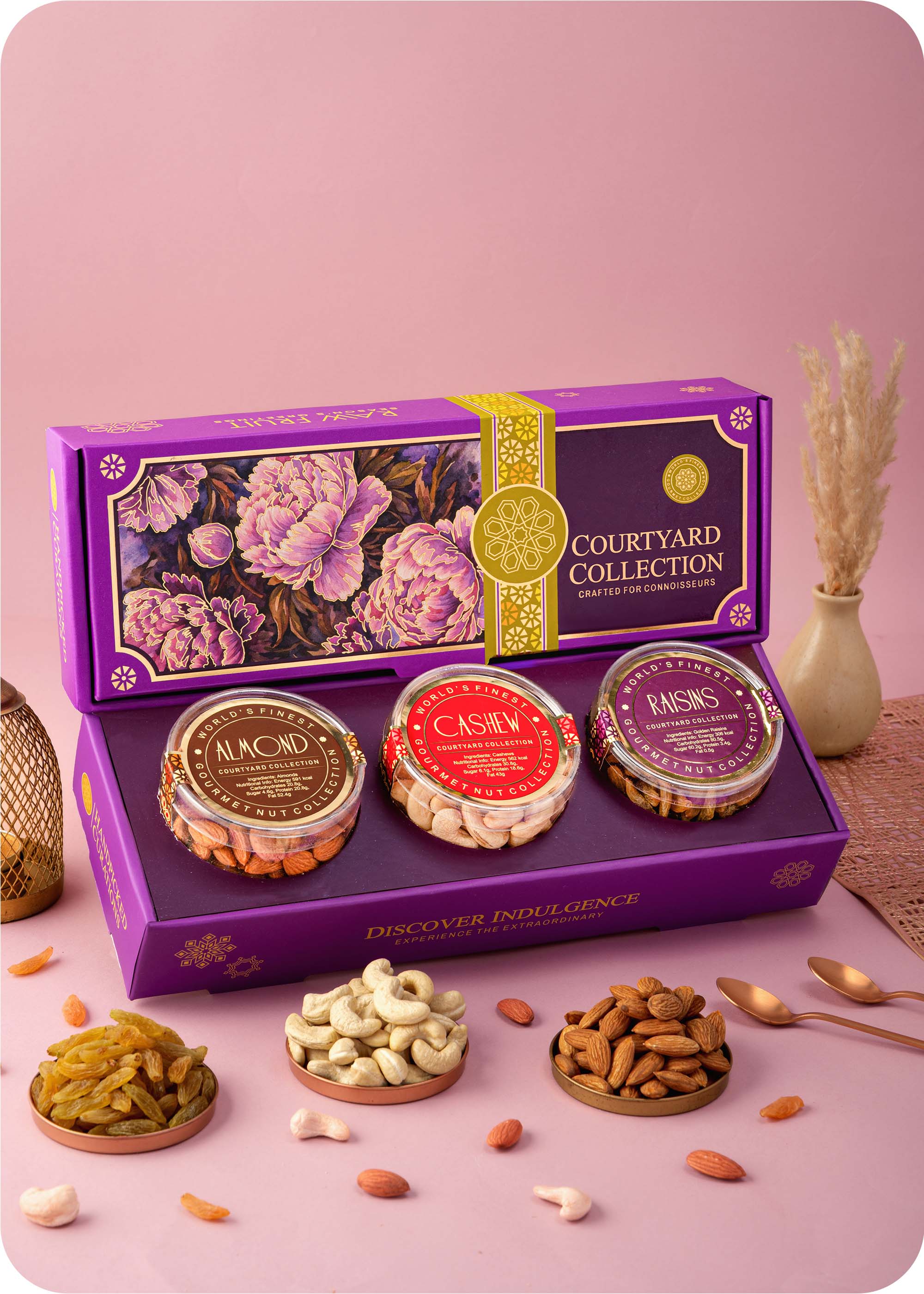 Courtyard Collection - 375 Grams Set of 3 Dry Fruits with Rakhi