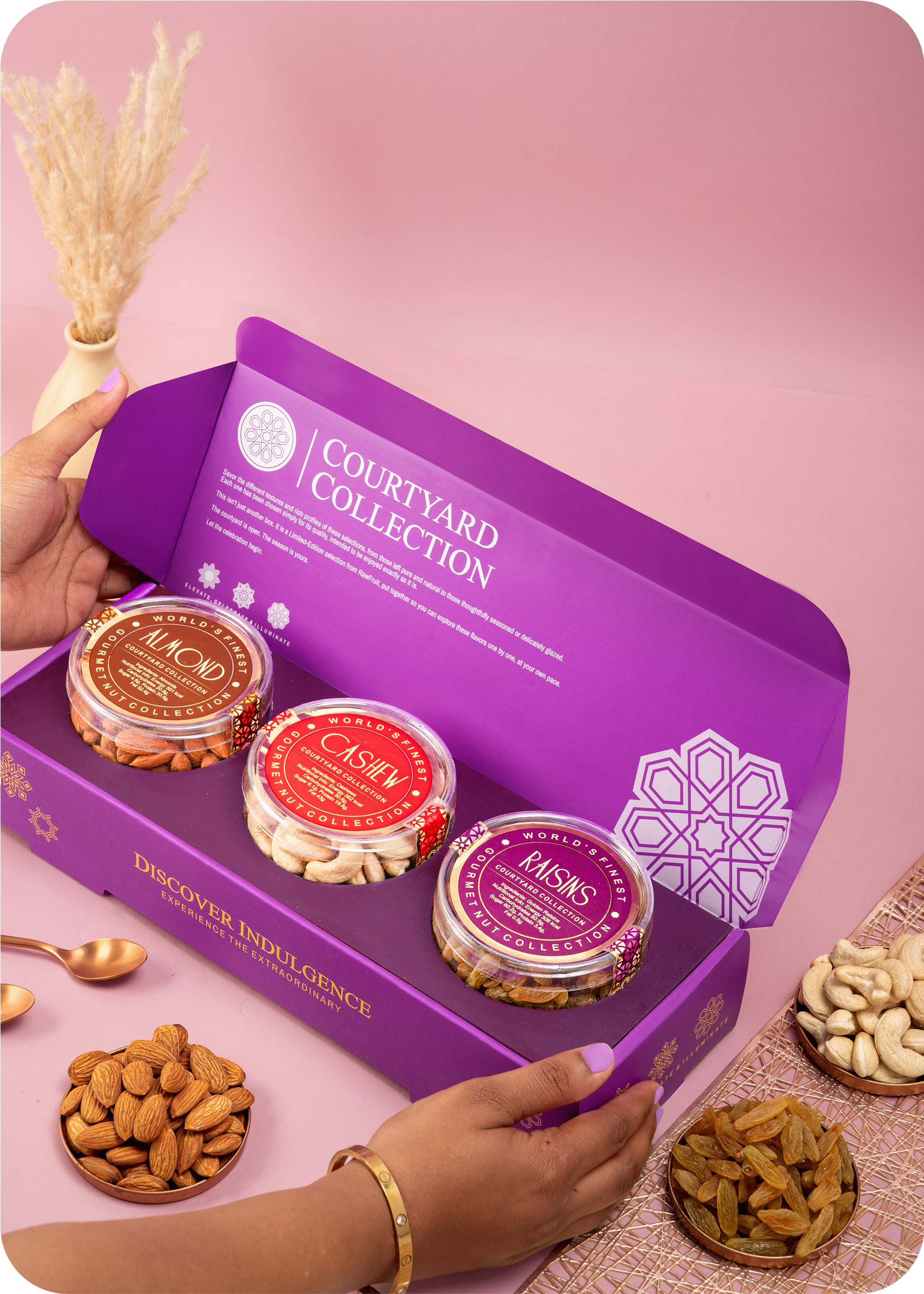 Courtyard Collection - 375 Grams Set of 3 Dry Fruits with Set of 2 Rakhi