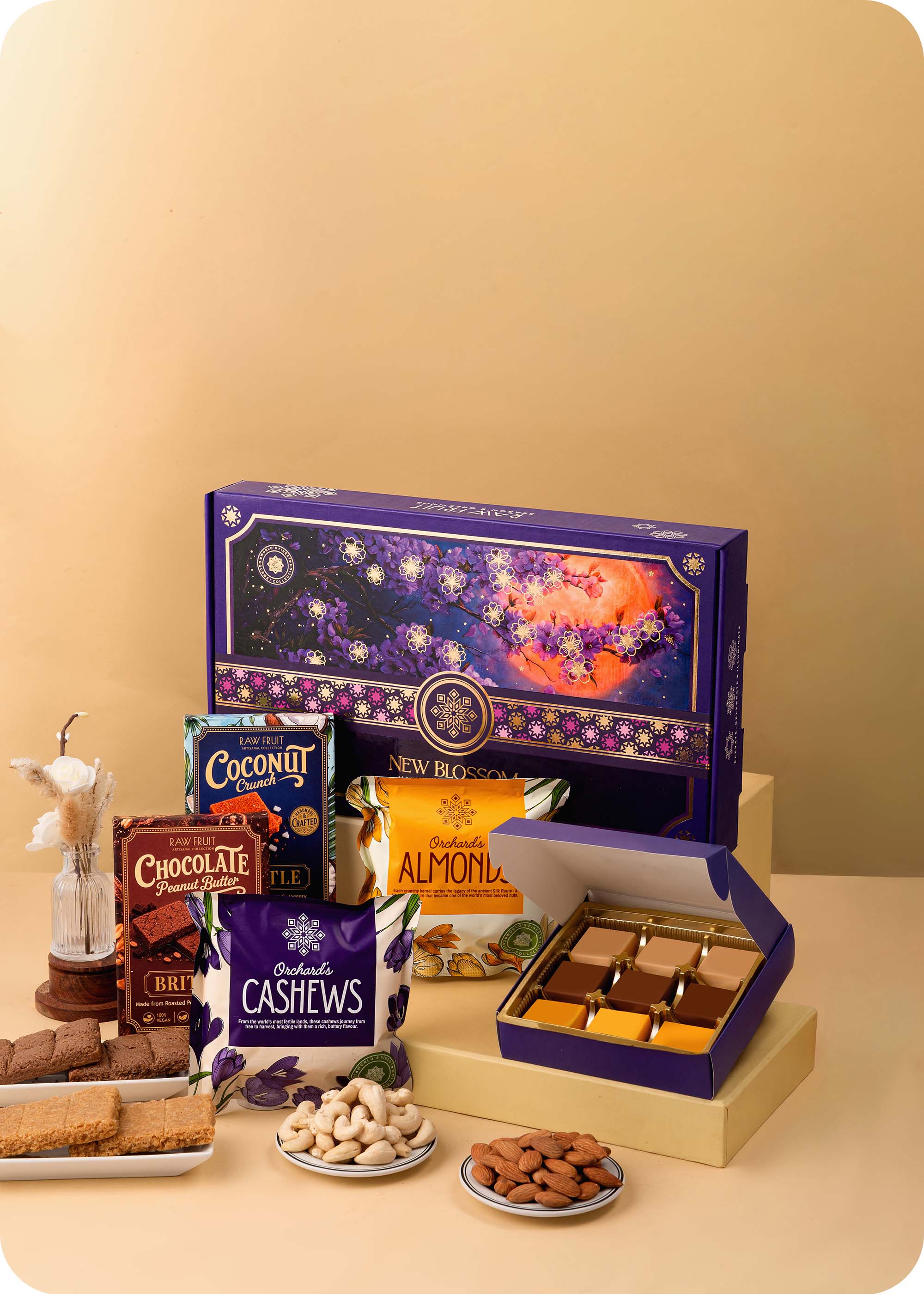 Celebration Hamper Dry Fruits, Brittles & Sweets with Set of 3 Rakhi